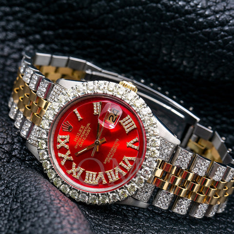 Rolex Datejust 36MM Red Diamond Roman Numeral Dial With Two Tone Diamond Jubilee Bracelet