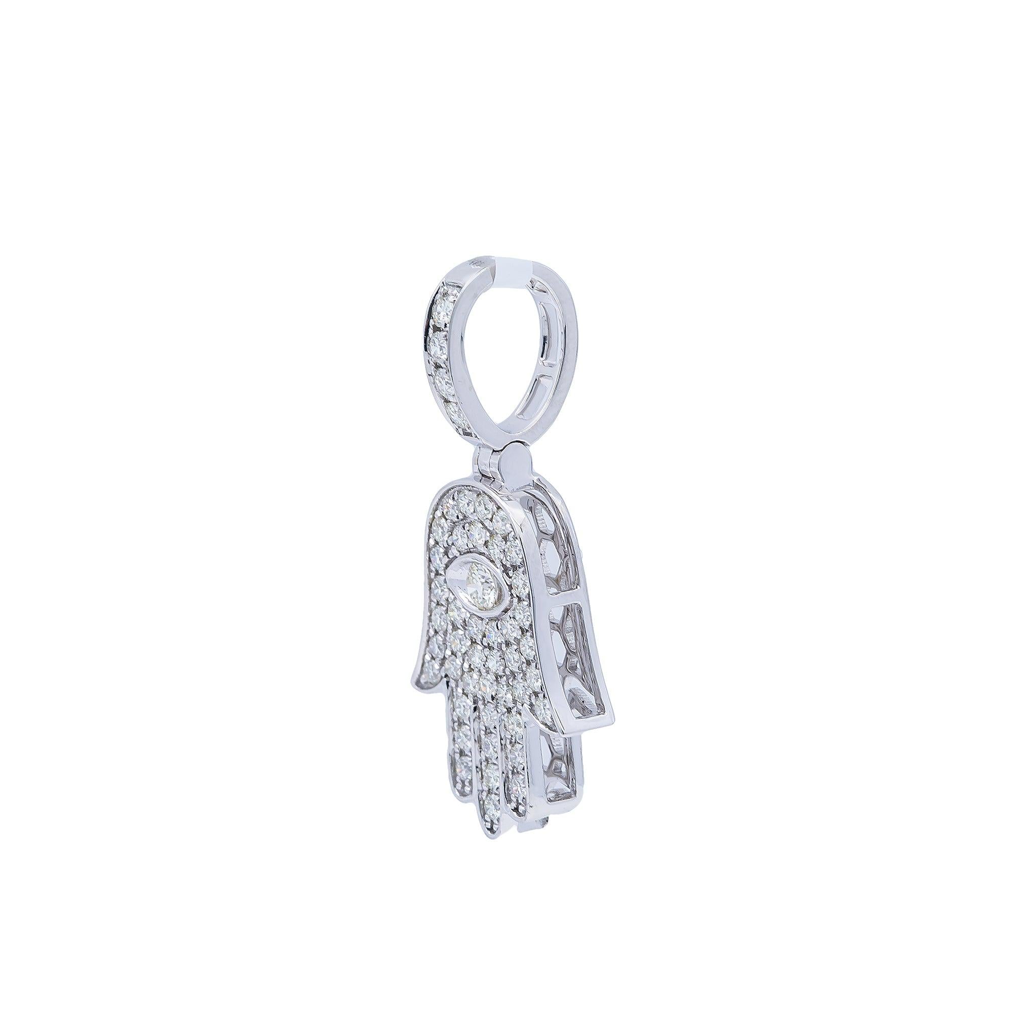 14K White Gold Diamond Hamsa Pendant