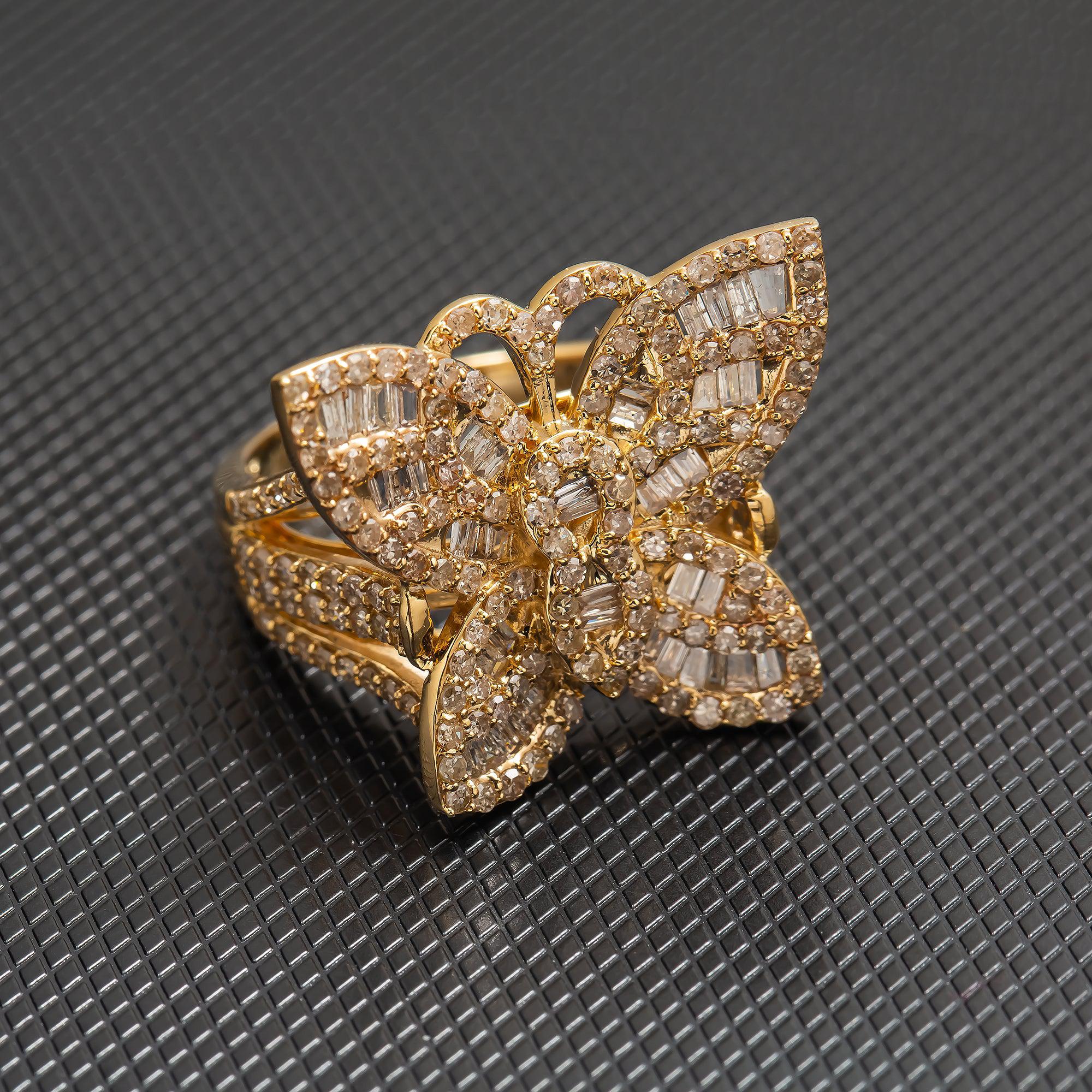 14K GOLD BAGUETTE DIAMOND LADIES BUTTERFLY RING