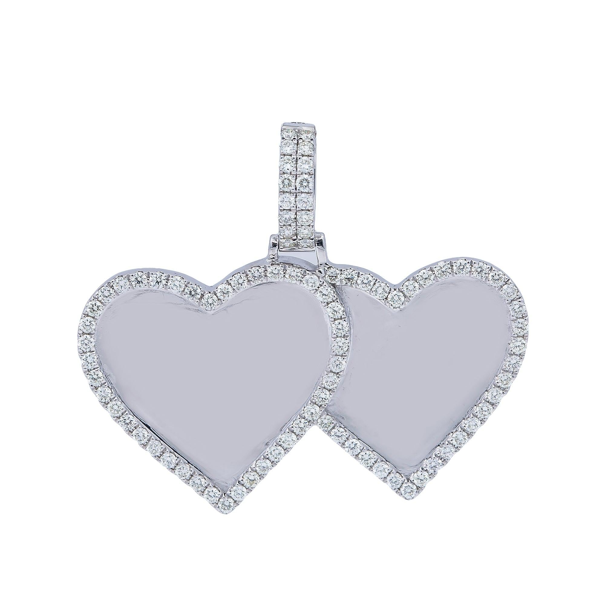 14K White gold Diamond Double Heart Pendant