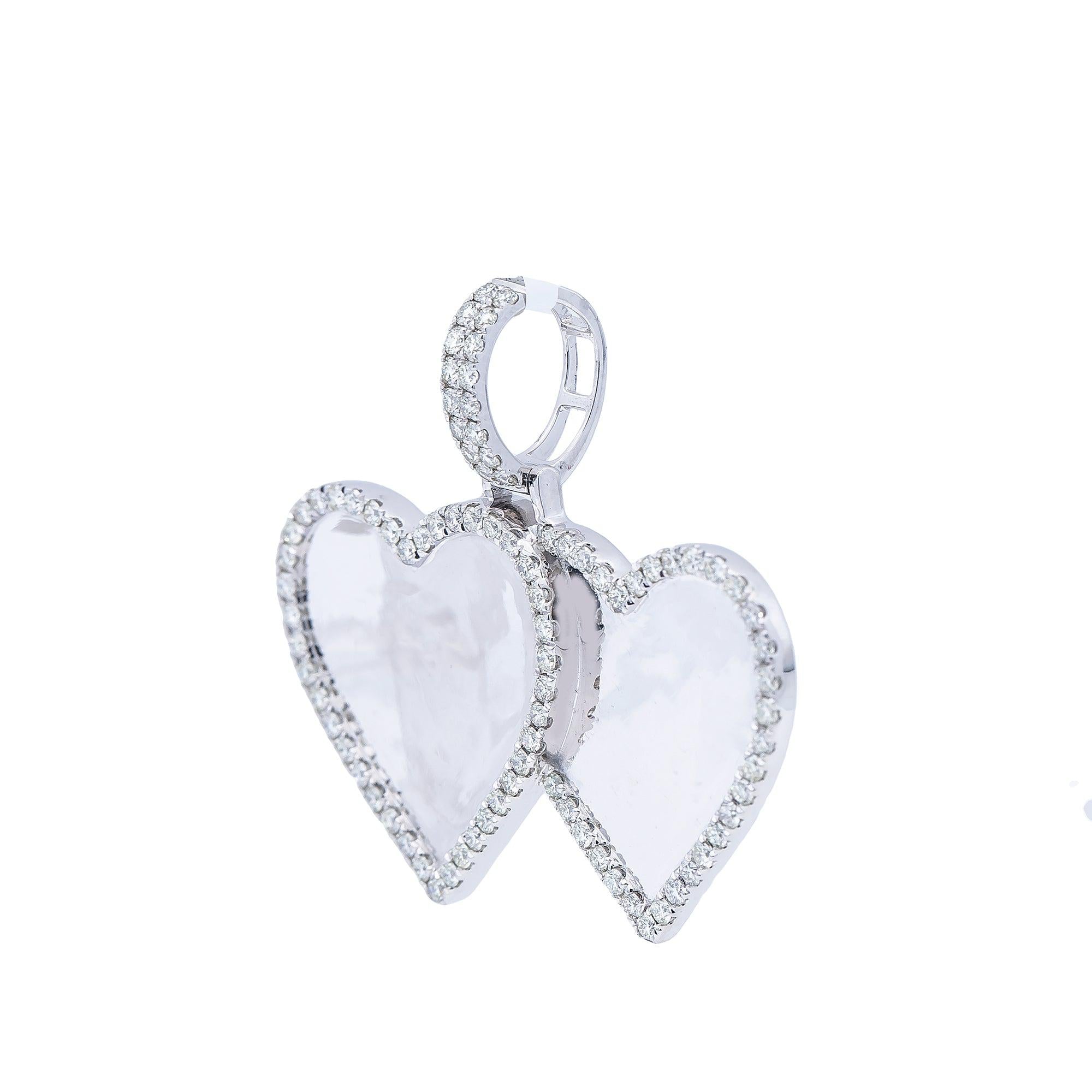 14K White gold Diamond Double Heart Pendant