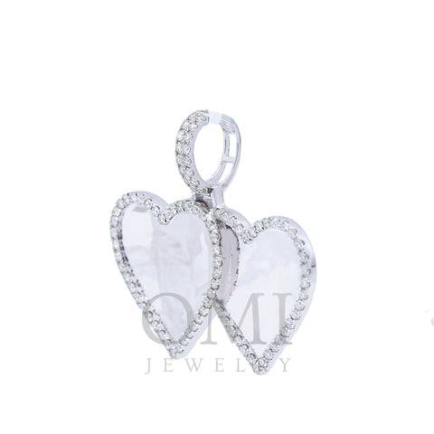 14K White gold Diamond Double Heart Pendant