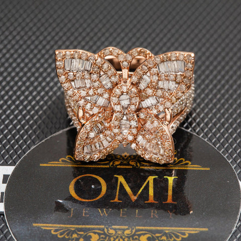 14K GOLD BAGUETTE DIAMOND LADIES BUTTERFLY RING