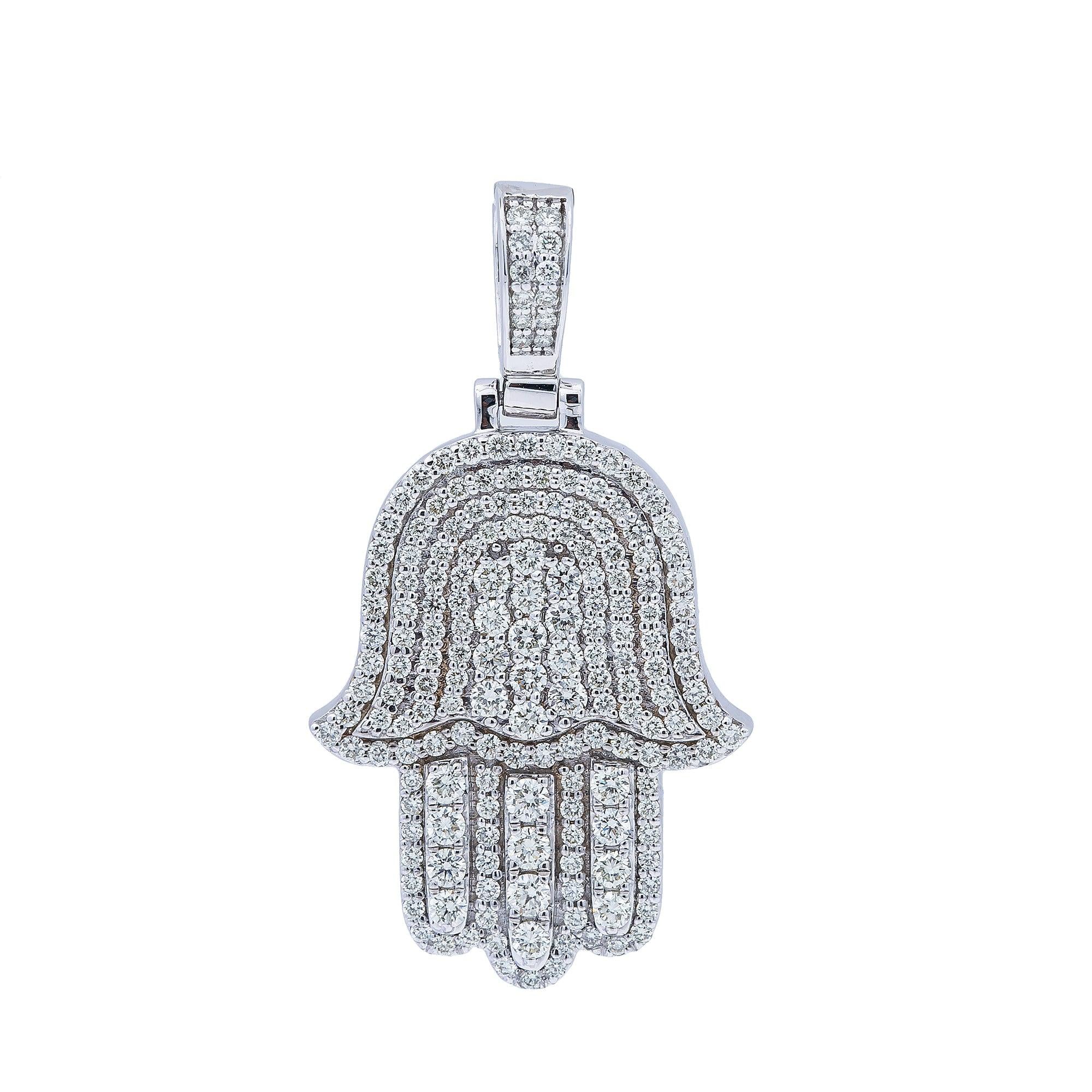 14K White Gold Diamond Hamsa Pendant