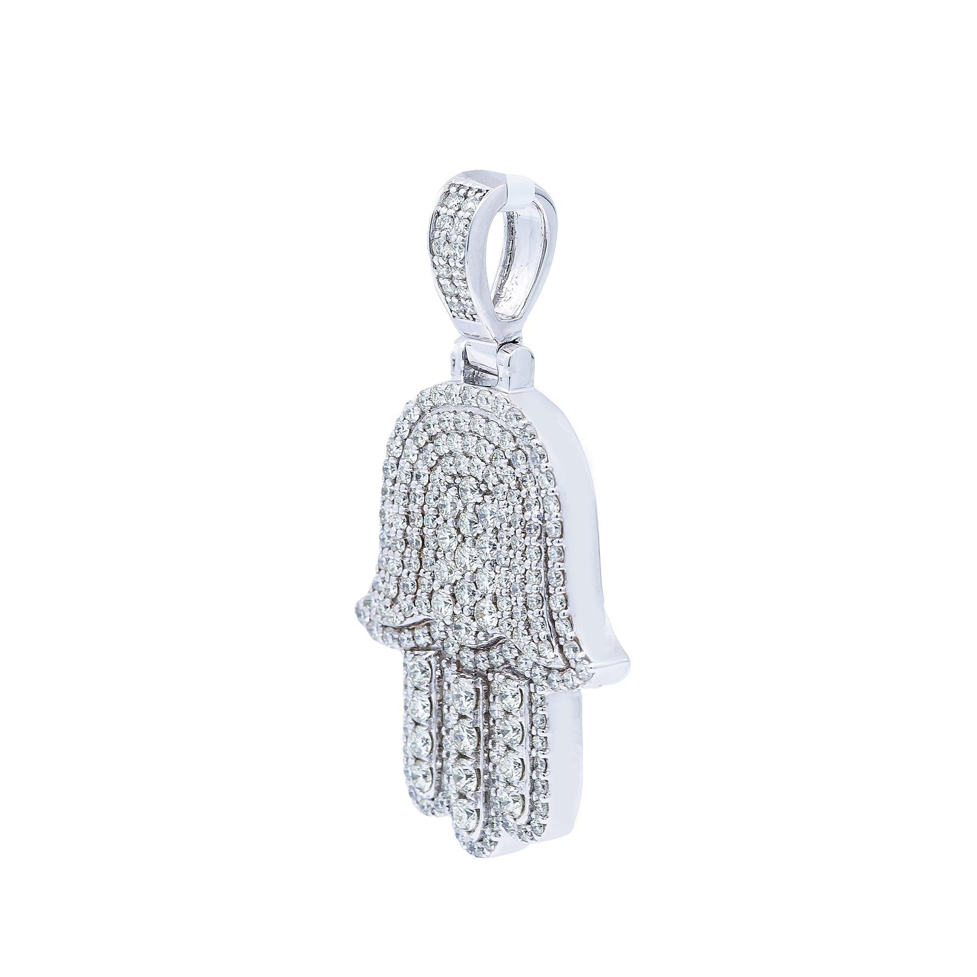 14K White Gold Diamond Hamsa Pendant