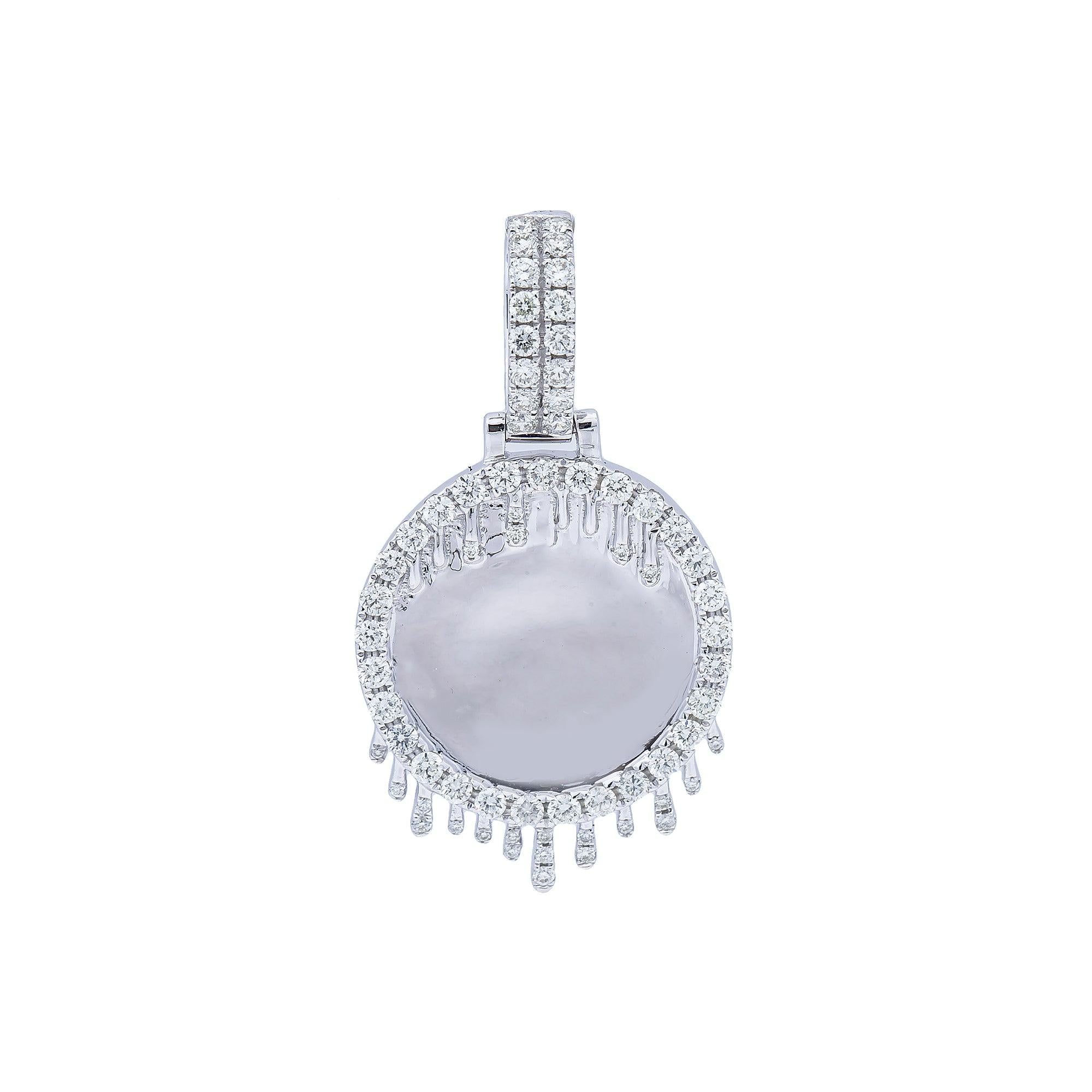 14K White Gold Diamond Round Pendant