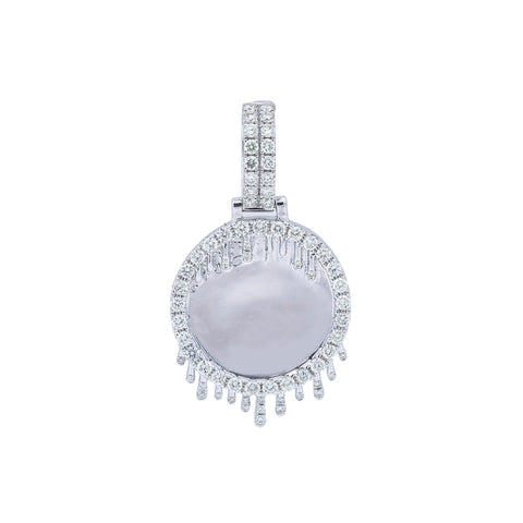 14K White Gold Diamond Round Pendant