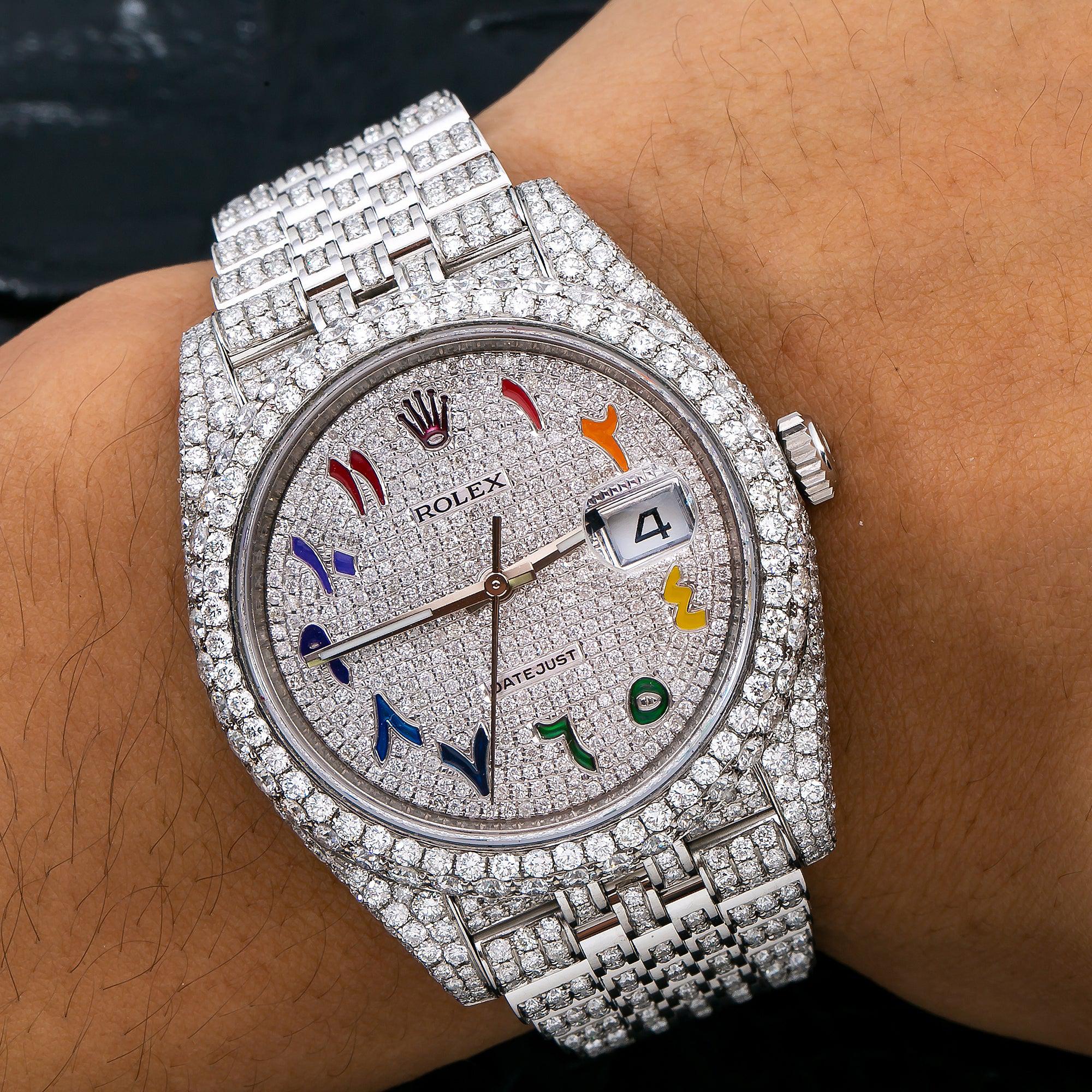 Rolex Datejust 41MM 126300 Diamond Paved Rainbow Eastern Arabic Dial Diamond Bezel Stainless Steel Full Diamond Jubilee Bracelet