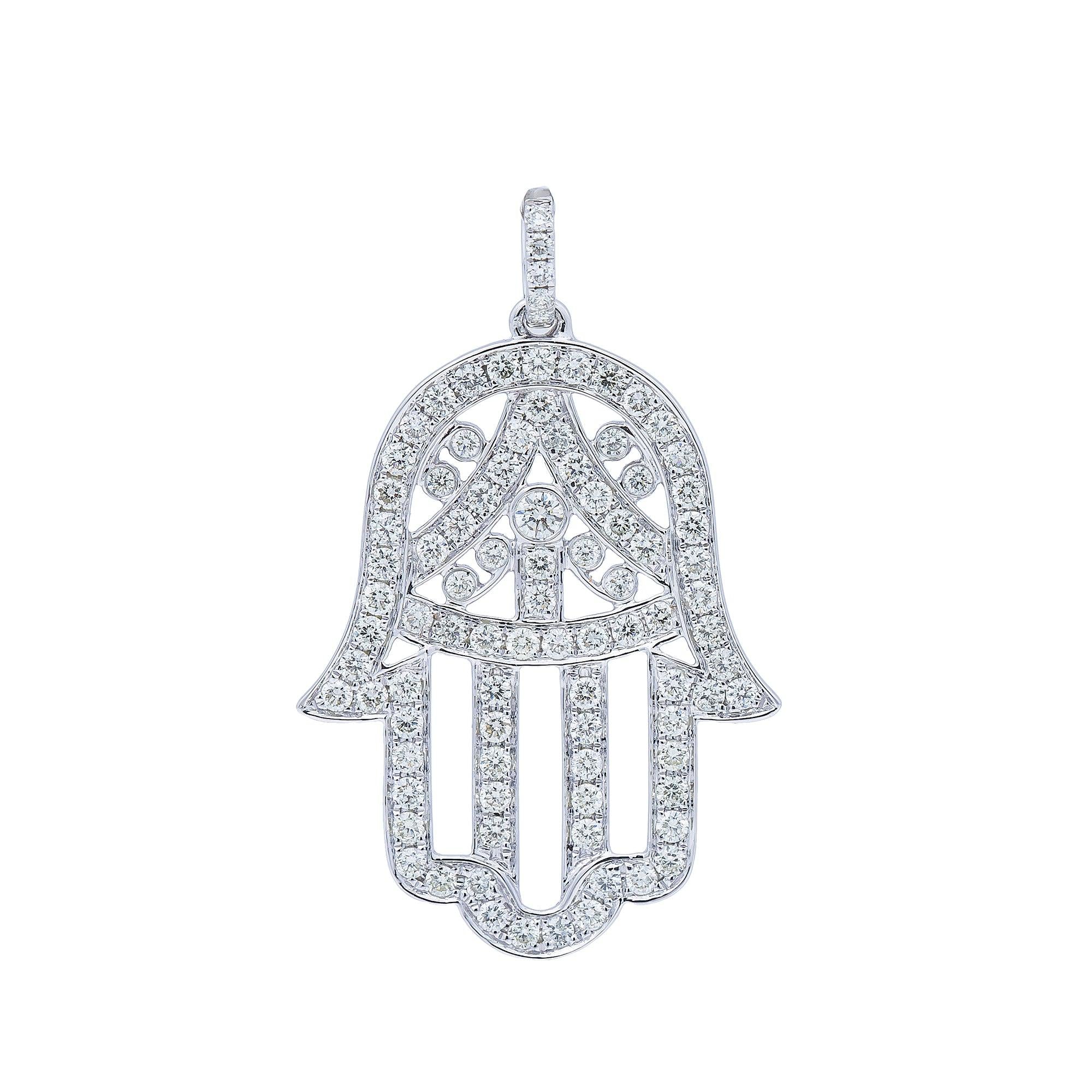 14K White Gold Diamond Hamsa Pendant