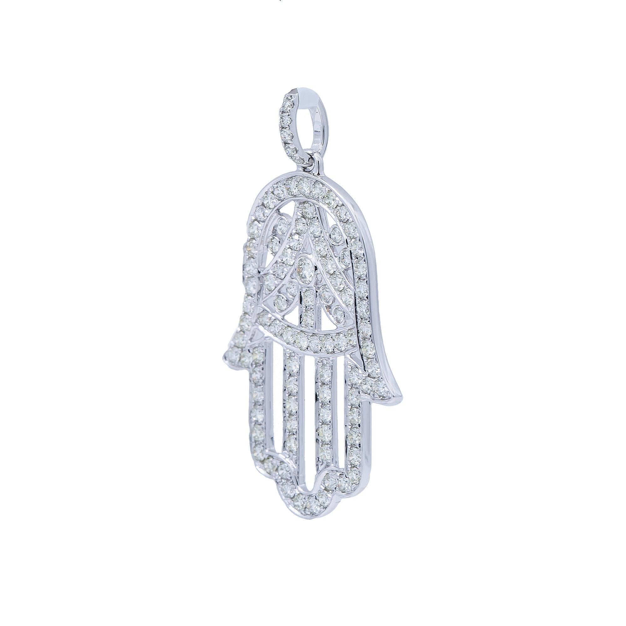 14K White Gold Diamond Hamsa Pendant