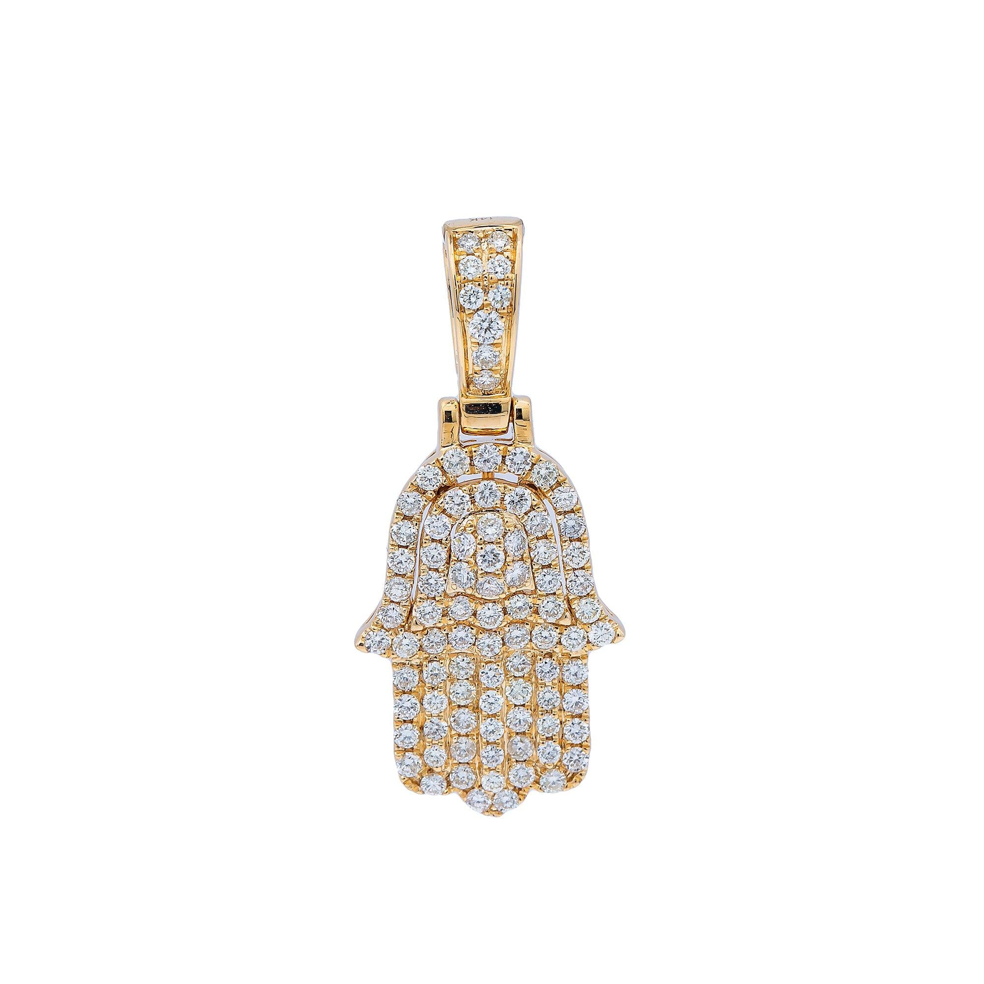 14K Yellow Gold Diamond Hamsa Pendant