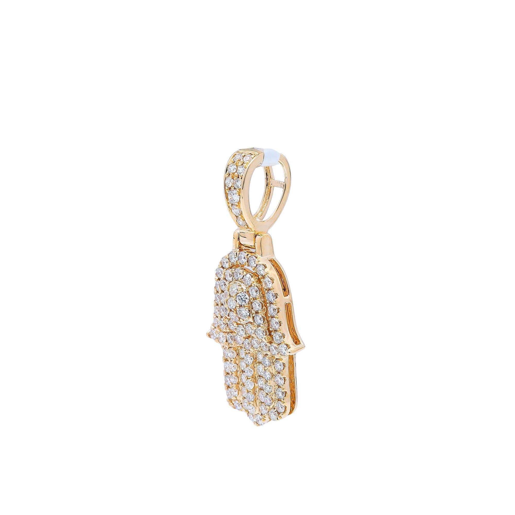 14K Yellow Gold Diamond Hamsa Pendant