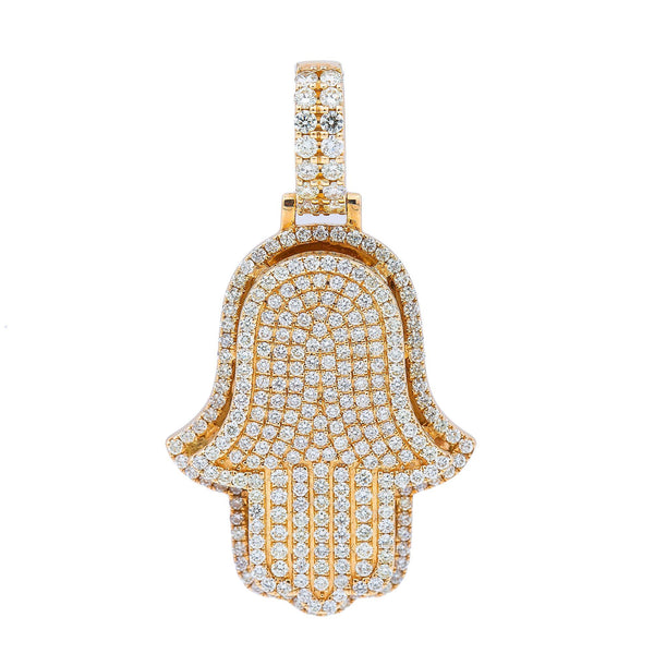 14K Yellow Gold Diamond Hamsa Pendant