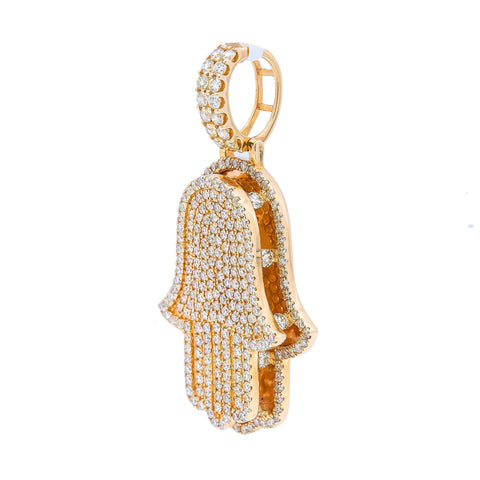 14K Yellow Gold Diamond Hamsa Pendant