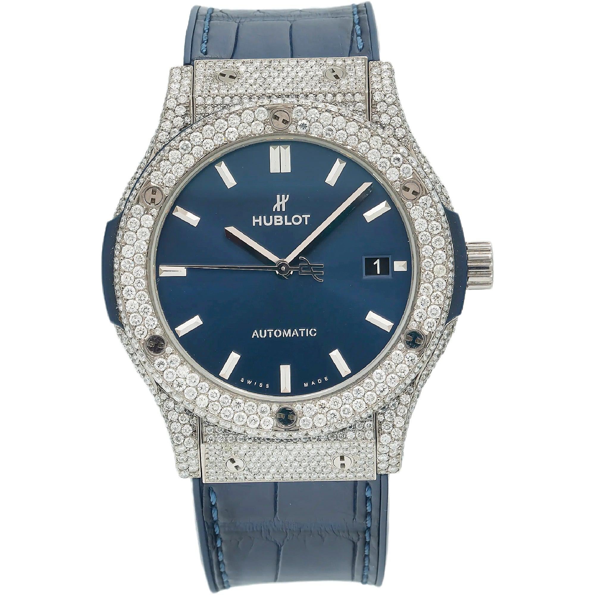 Hublot Classic Fusion 511.NX.7170.LR 45MM Blue Dial With 9.10 CT Diamonds
