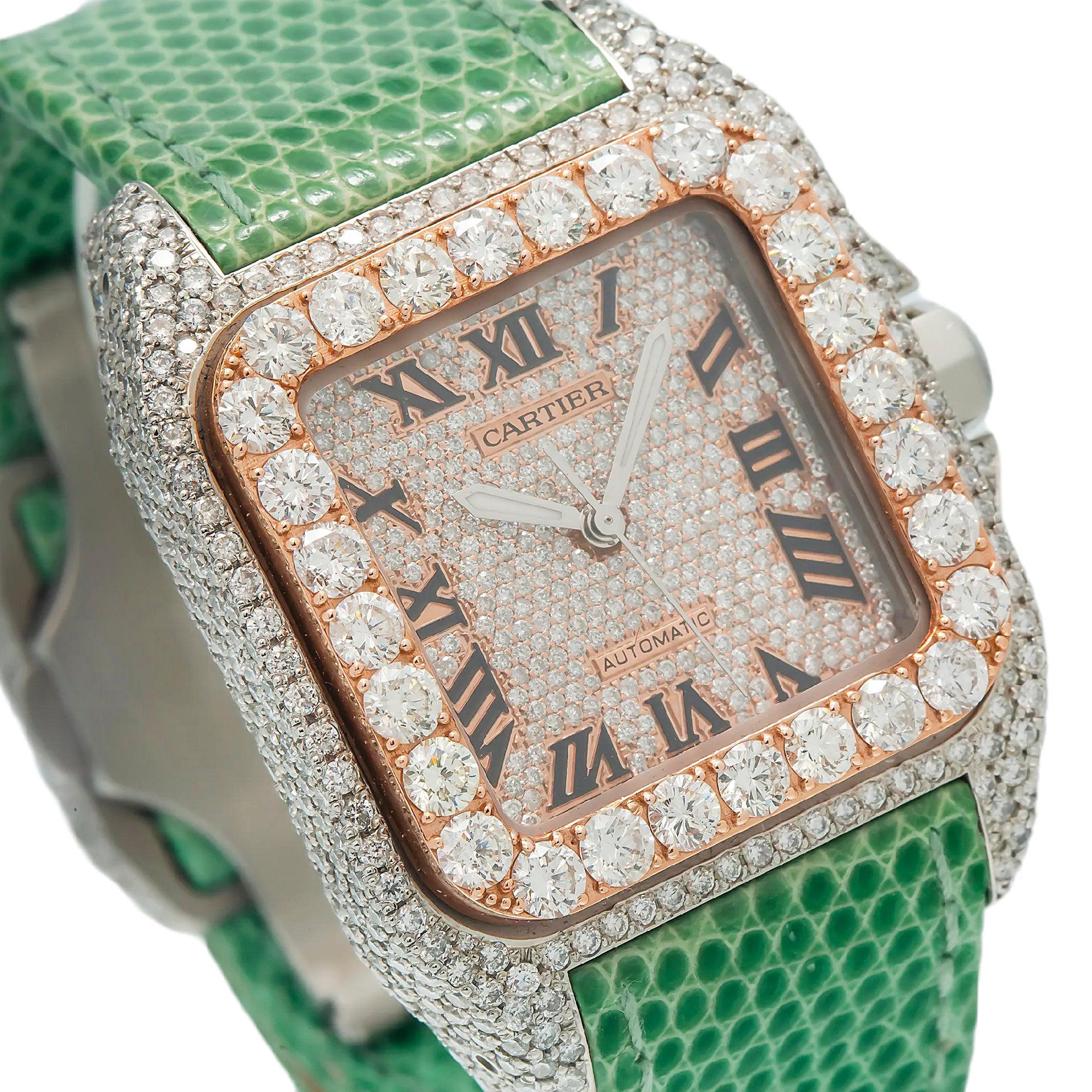 Cartier Santos 100 W20129U2 32MM Diamond Dial With Diamond Bezel