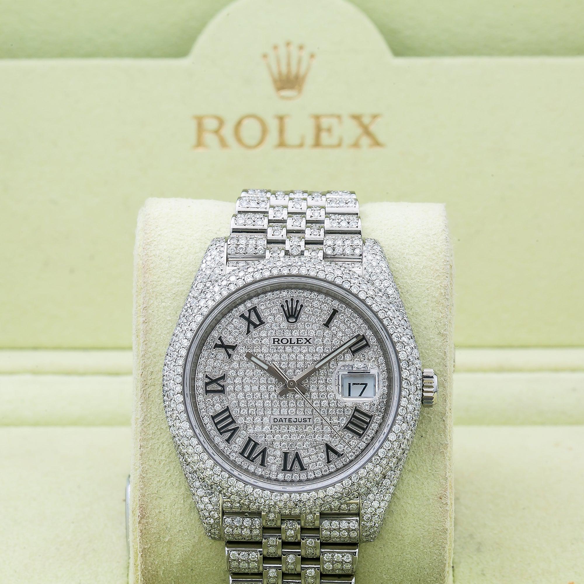 Rolex Datejust 41MM 126300 Diamond Paved Roman Dial Diamond Bezel Stainless Steel Full Diamond Jubilee Bracelet 14.75ct