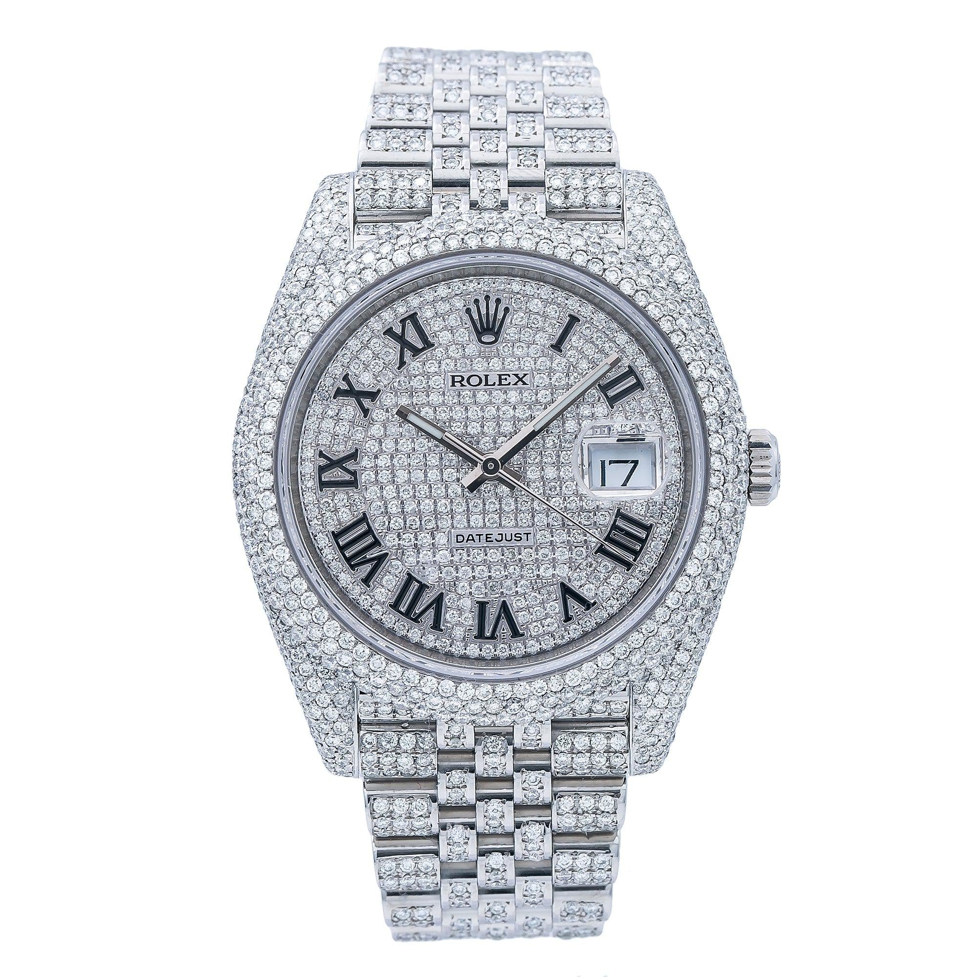 Rolex Datejust 41MM 126300 Diamond Paved Roman Dial Diamond Bezel Full Diamond Oyster Bracelet 14.75ct
