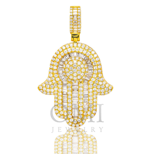 14K Yellow Gold Hamsa Pendant with 5.92 CT Diamonds