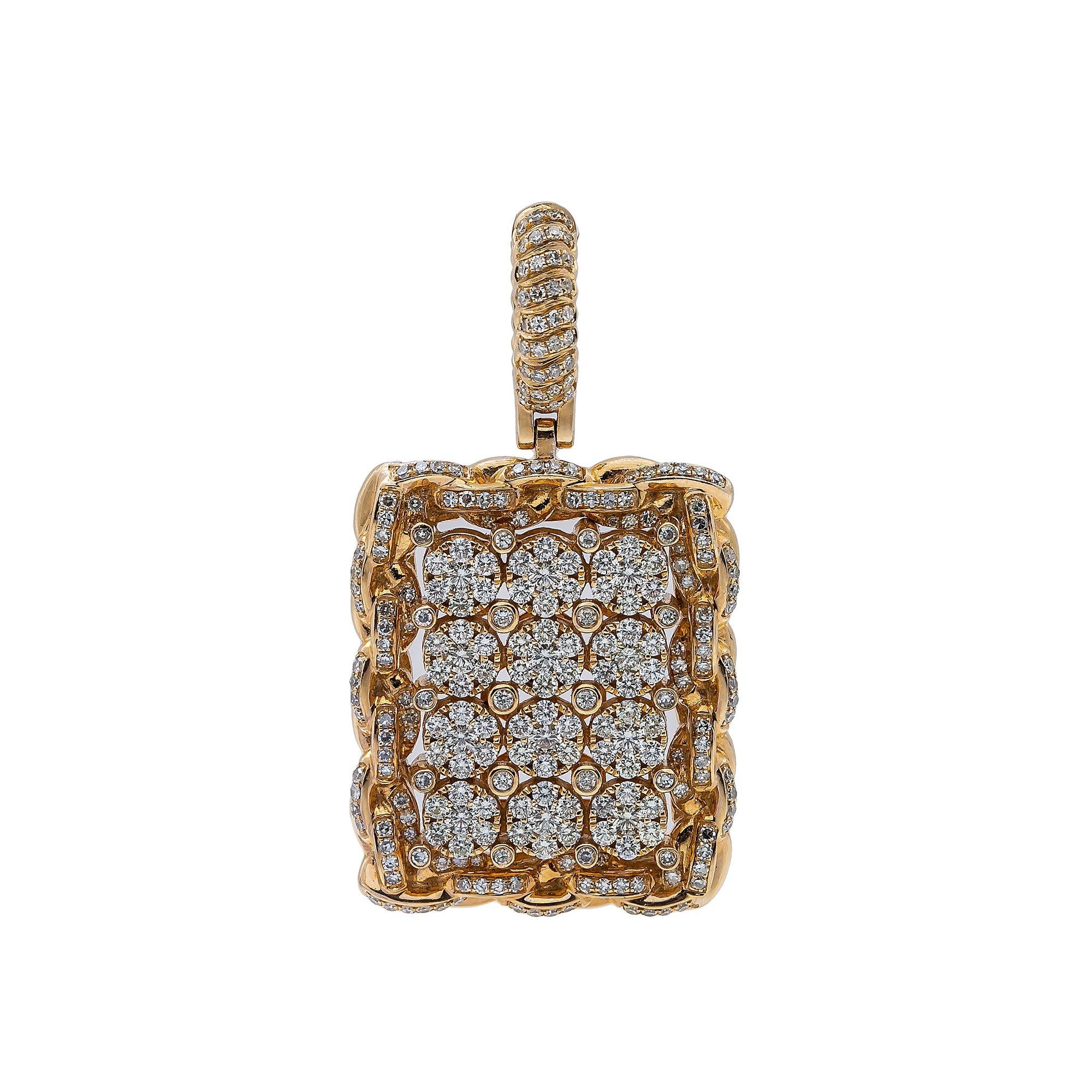 14K Yellow Gold Diamond Rectangular Pendant