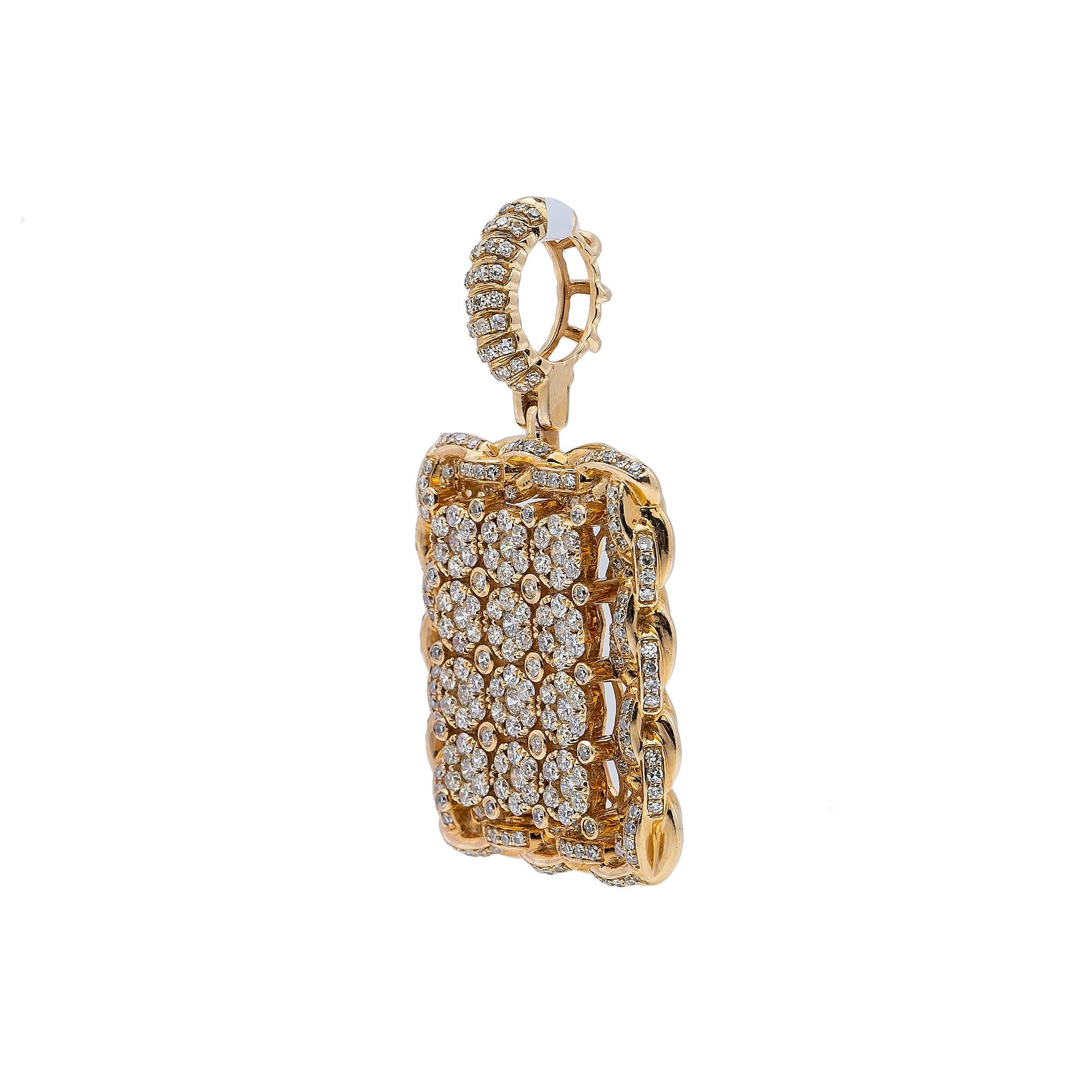 14K Yellow Gold Diamond Rectangular Pendant