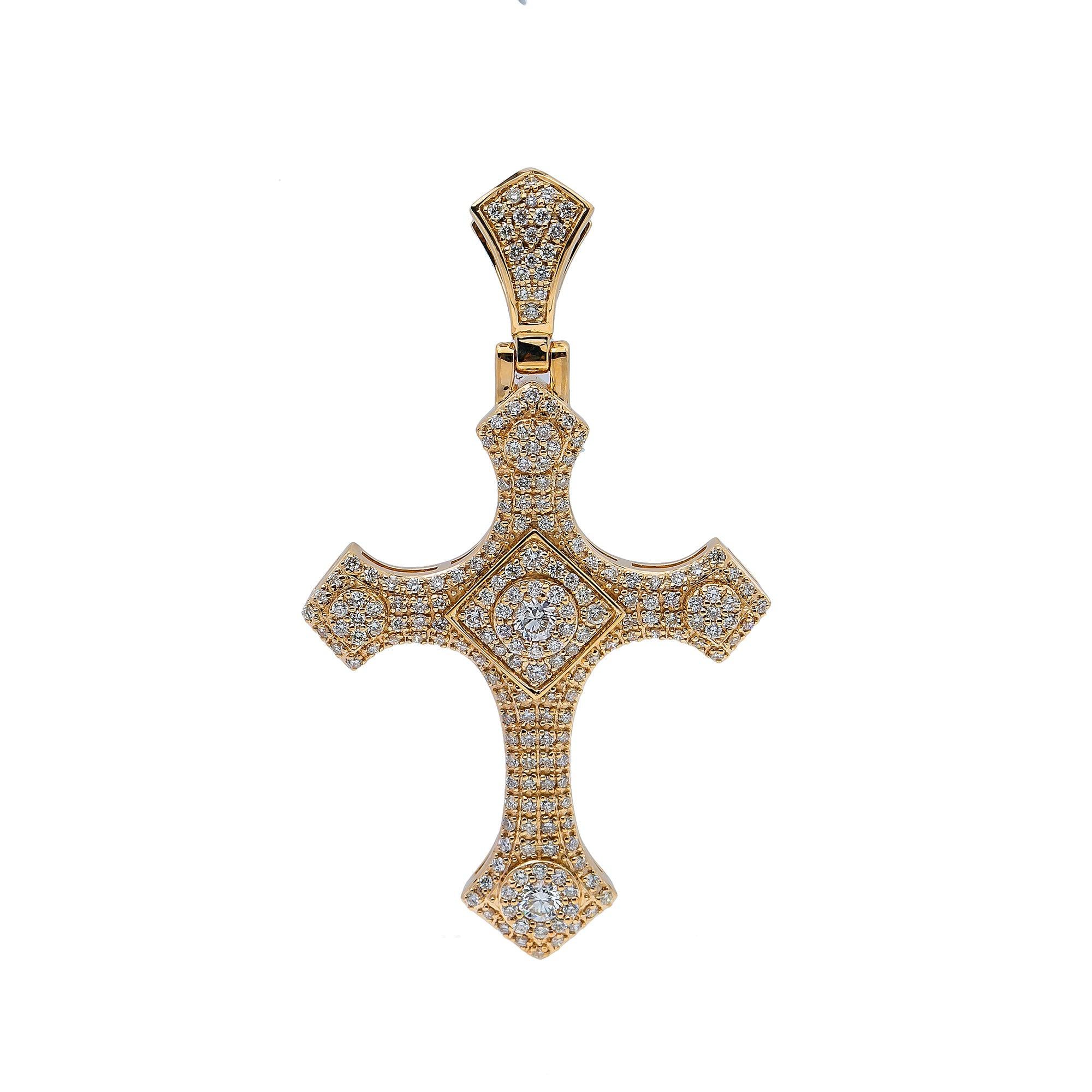 14K Yellow Gold Diamond Cross Pendant