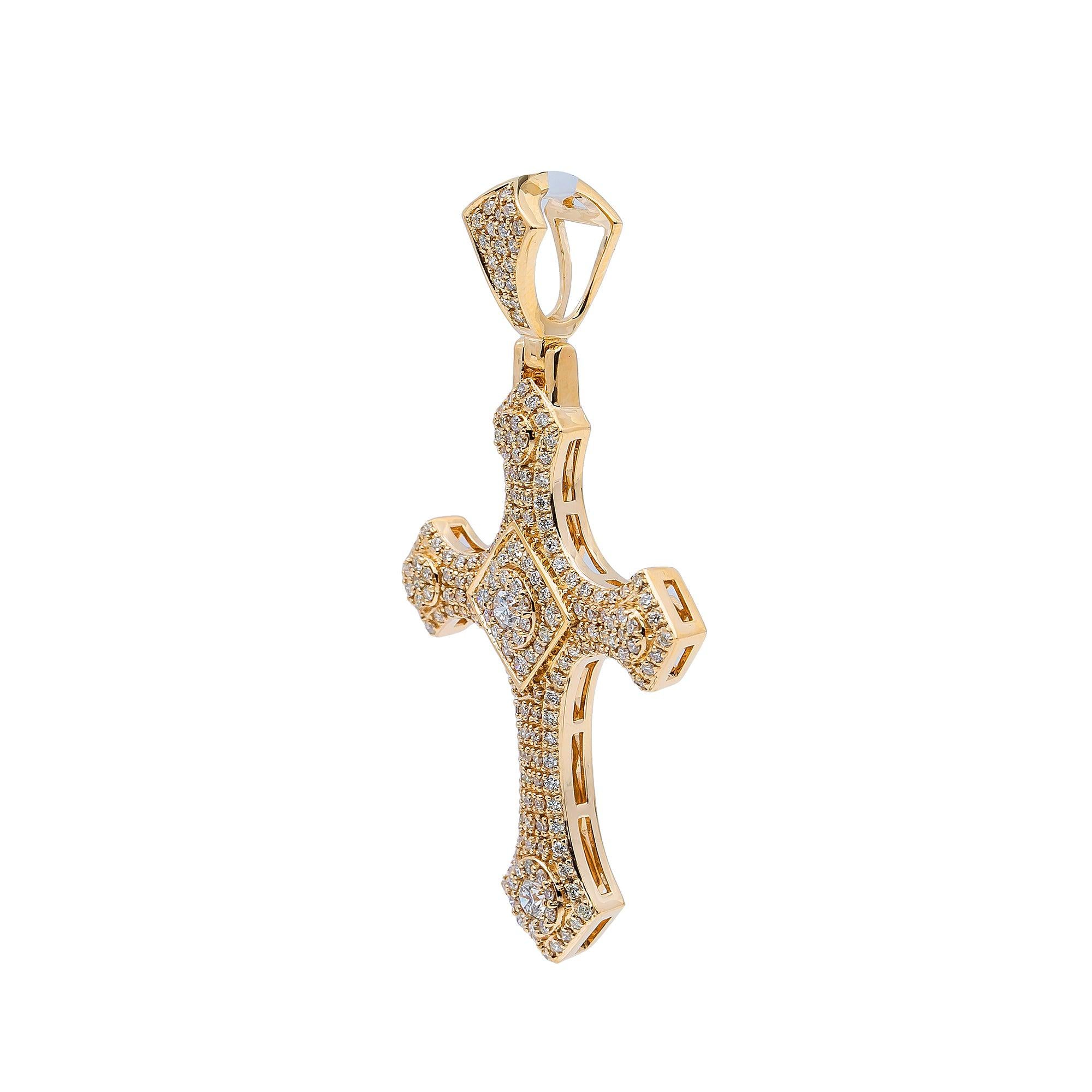 14K Yellow Gold Diamond Cross Pendant
