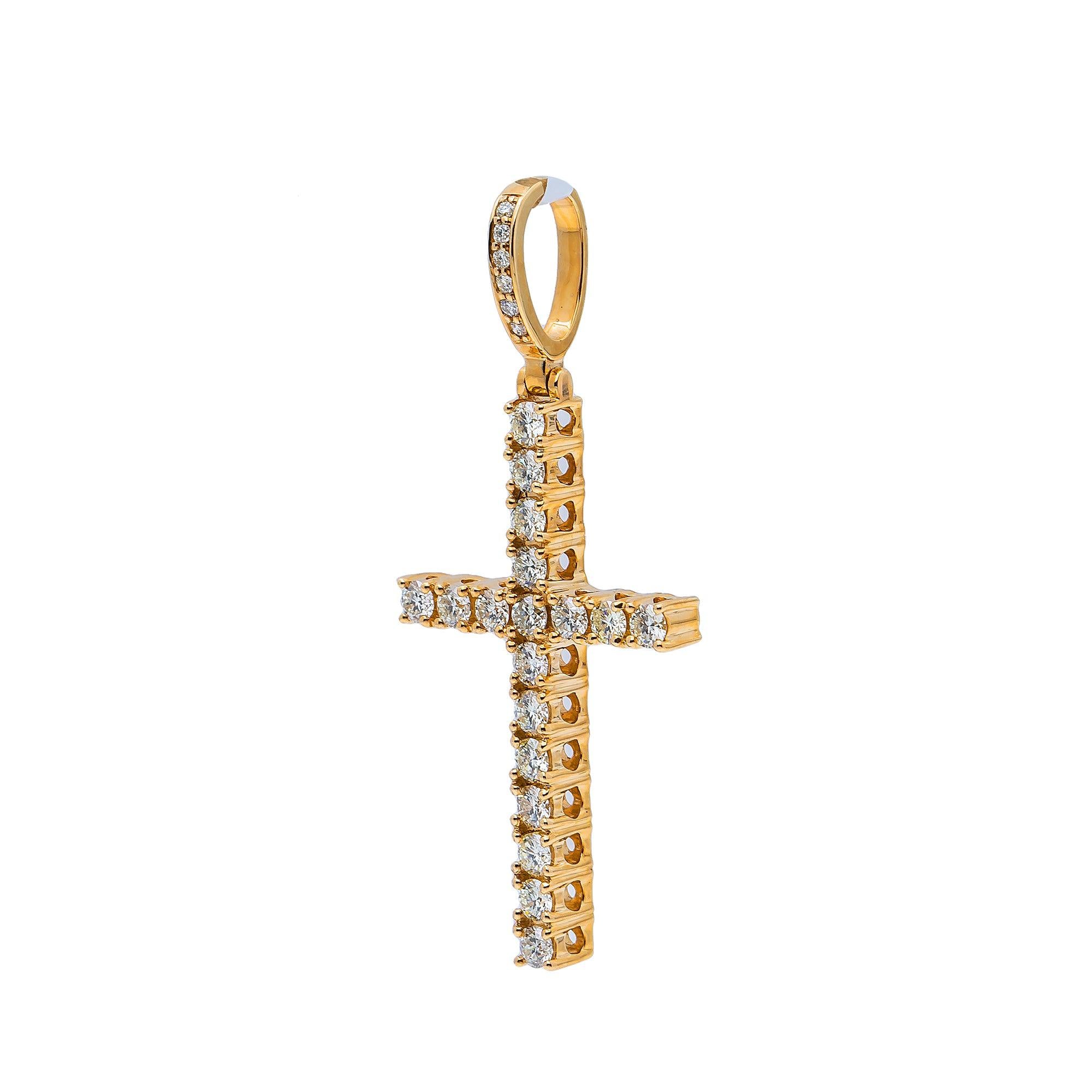 14K Yellow Gold Diamond Cross Pendant