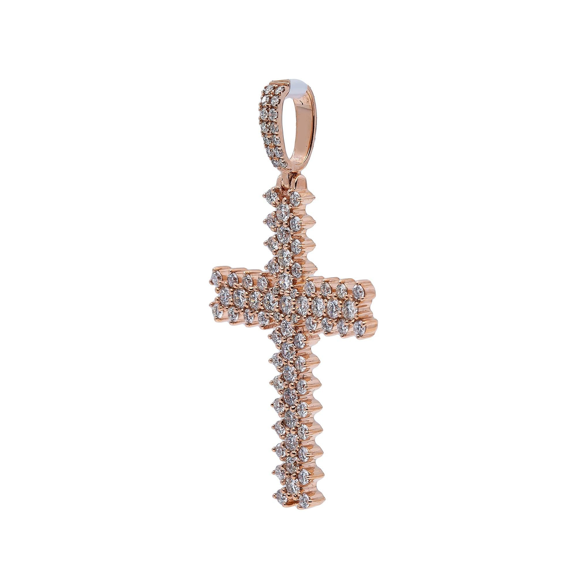 14K Rose Gold Diamond Cross Pendant
