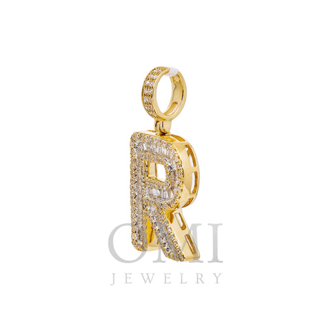 Unisex Diamond Initial R Pendant With .75CT Baguette And Round Diamonds