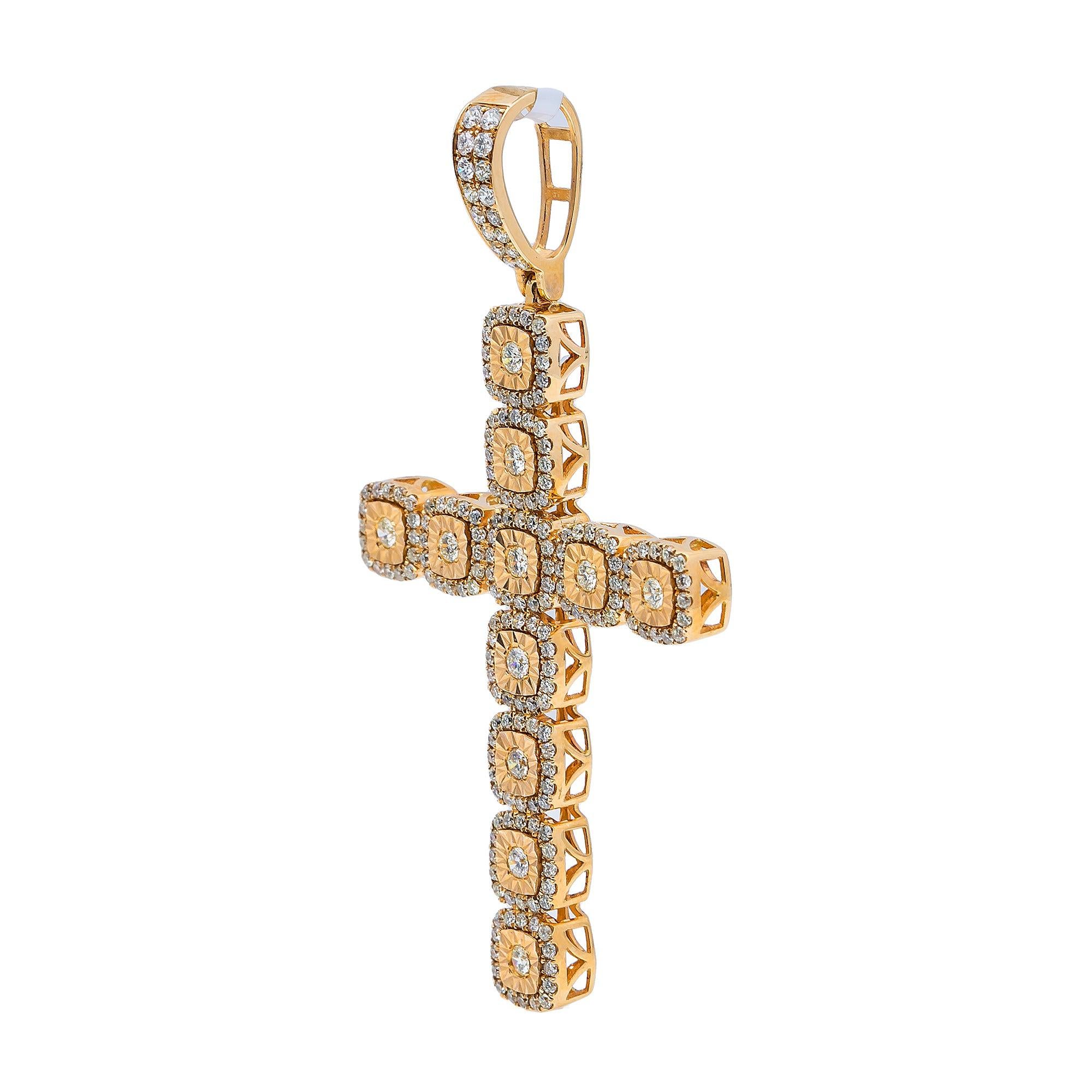 14K Yellow Gold Diamond Cross Pendant