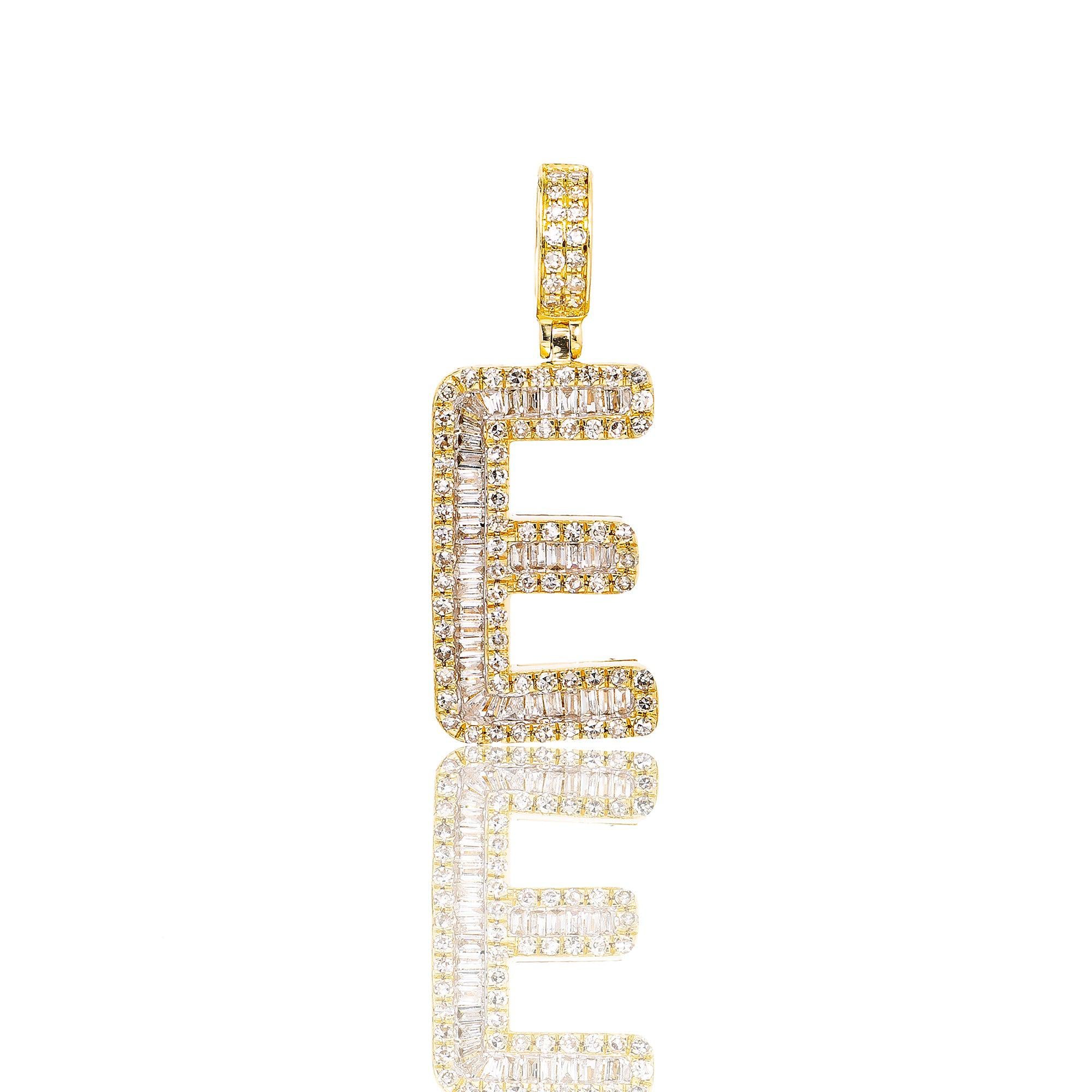 Unisex Diamond Initial E Pendant With .61CT Baguette And Round Diamonds