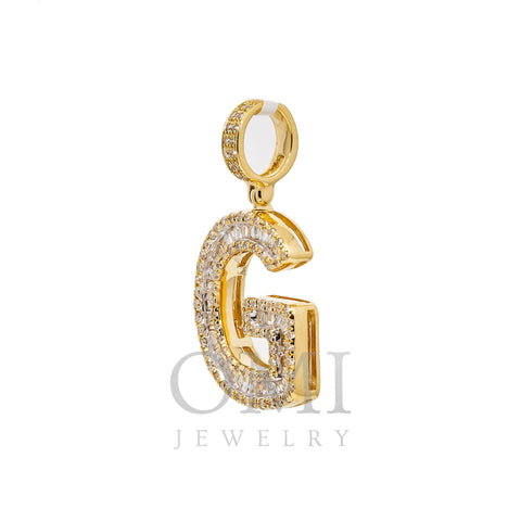 Unisex Diamond Initial G Pendant With 0.67 CT Baguette And Round Diamonds