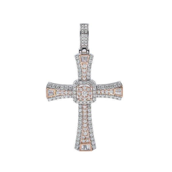 14K White and Rose Gold Diamond Cross Pendant