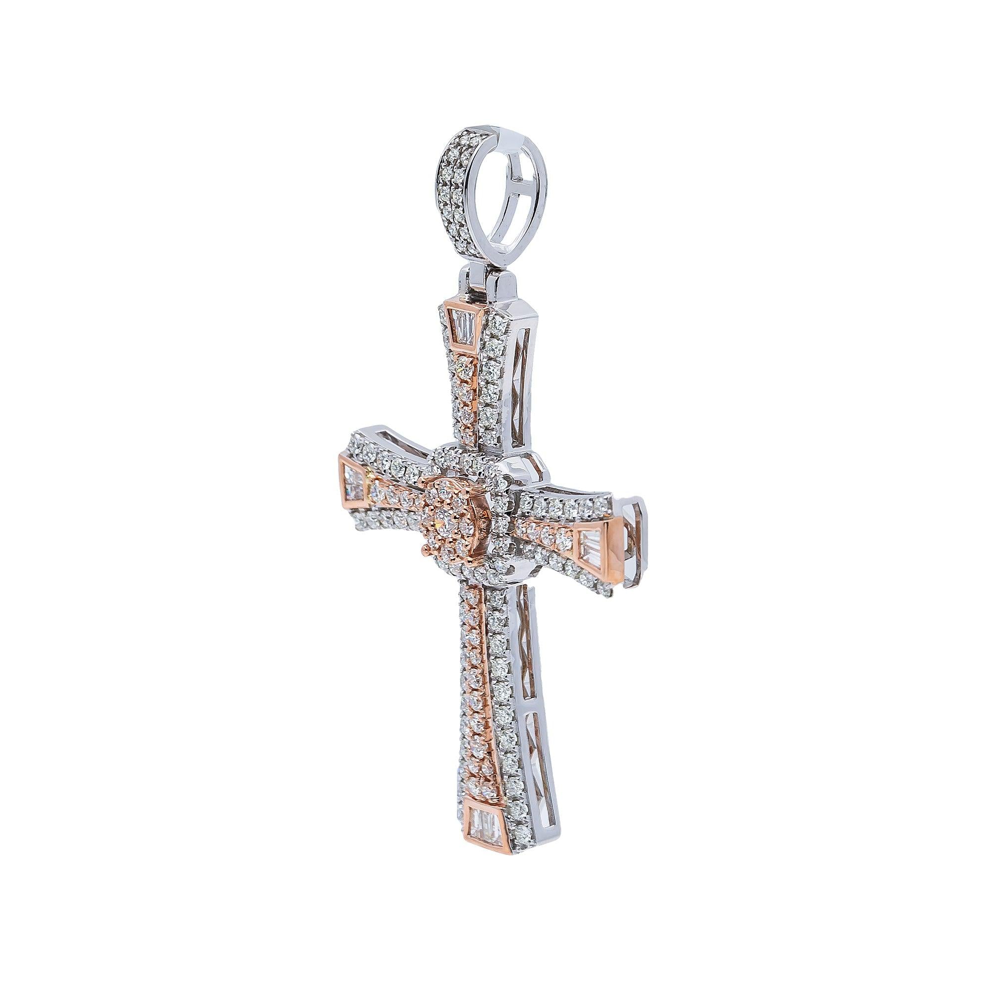 14K White and Rose Gold Diamond Cross Pendant