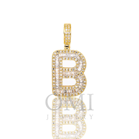 Unisex Diamond Initial B Pendant With 1.08CT Baguette And Round Diamonds