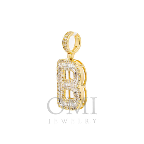Unisex Diamond Initial B Pendant With 1.08CT Baguette And Round Diamonds
