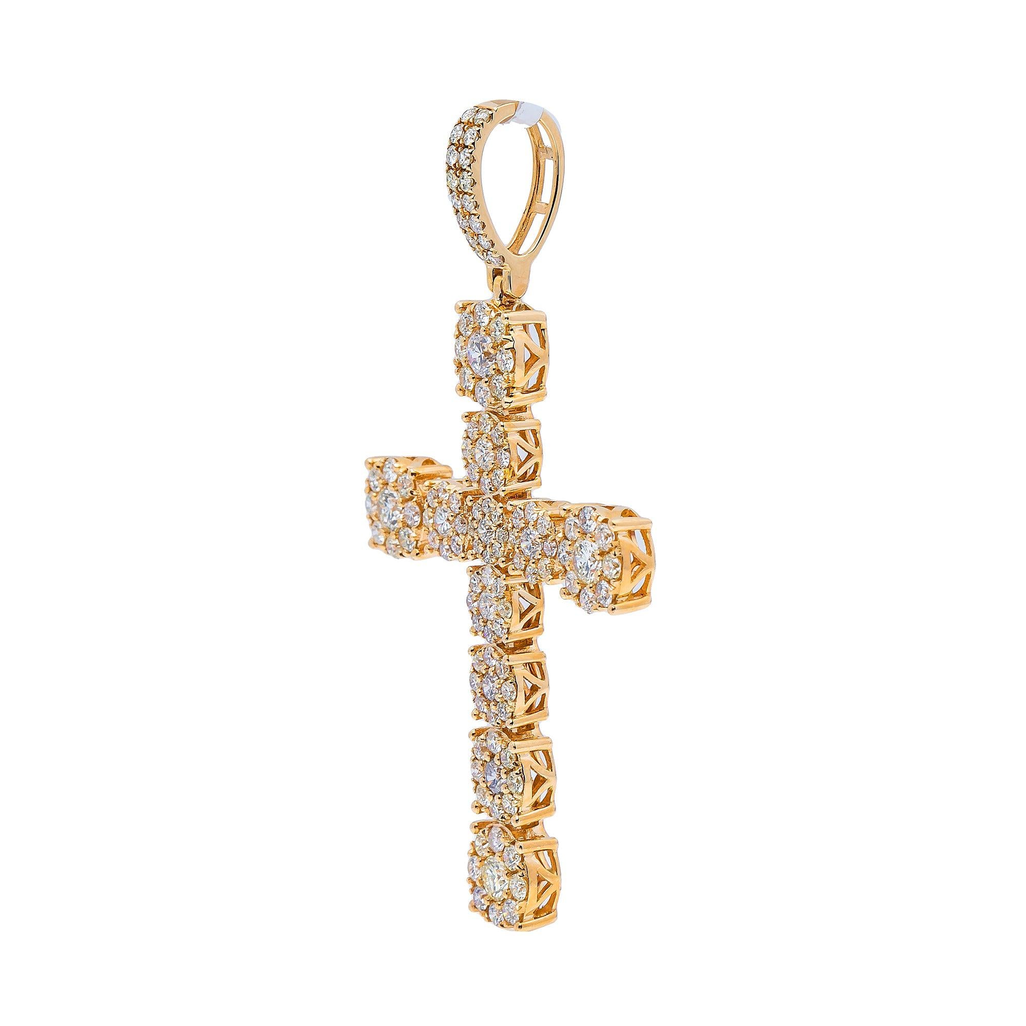 14K Yellow Gold Diamond Cross Pendant With 2.6 Ct Diamonds