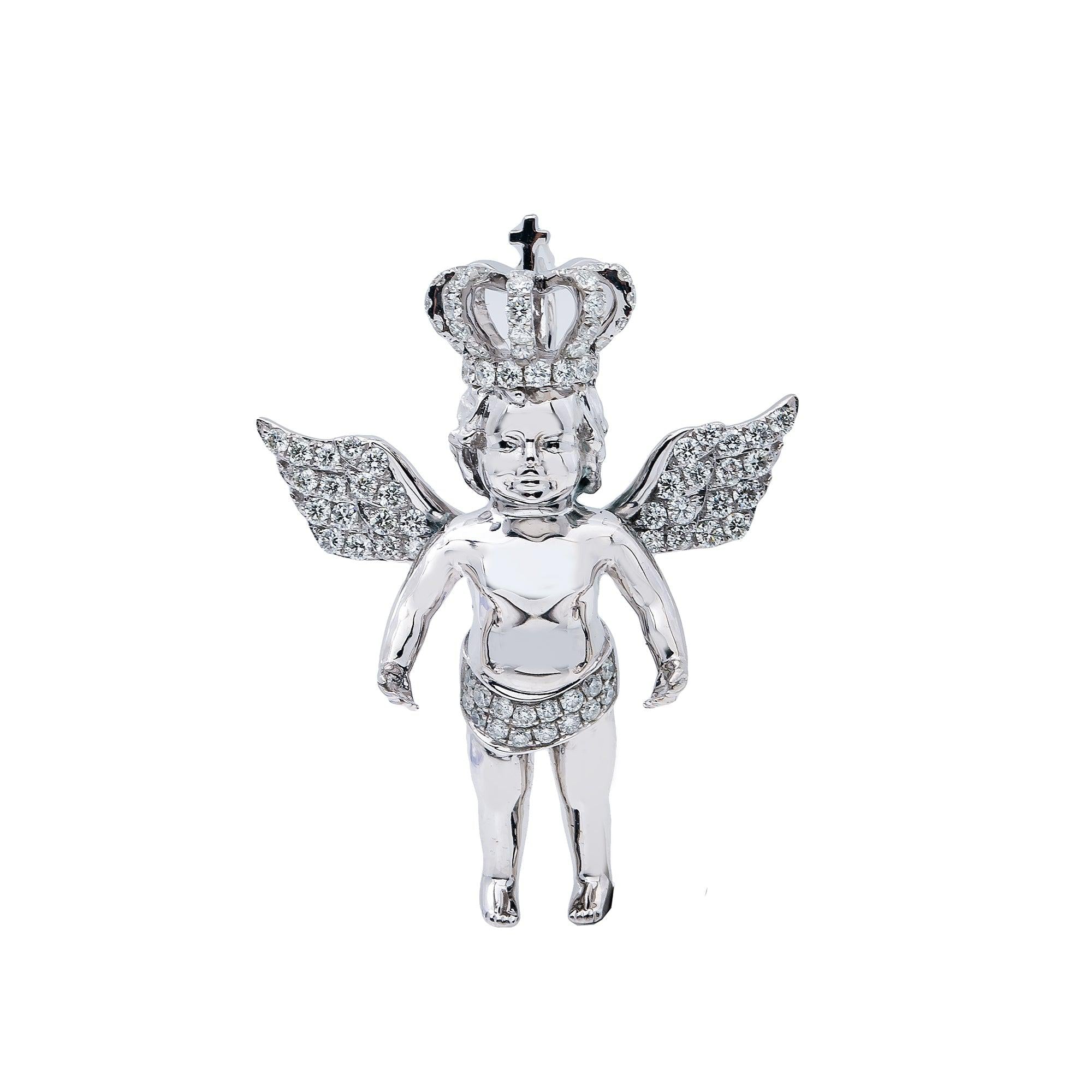 14K White Gold Diamond Baby Angel Pendant