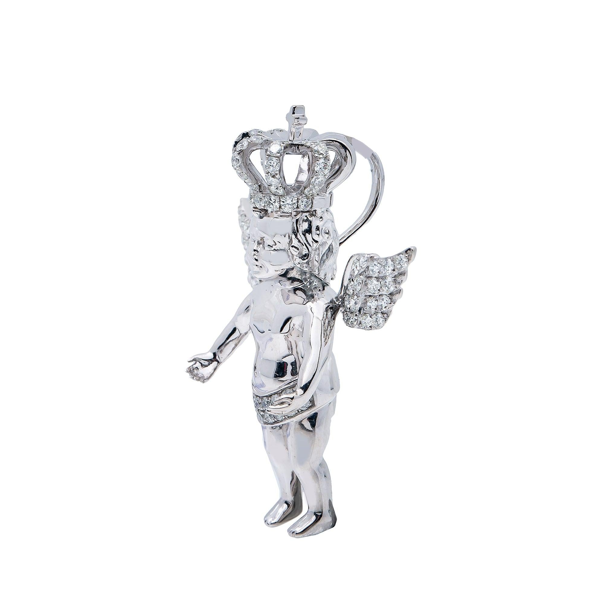 14K White Gold Diamond Baby Angel Pendant