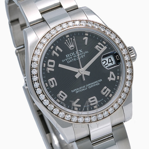 Rolex Datejust Ladies Diamond Watch 178384 31mm Black Dial Factory diamond Bezel With Stainless Steel Bracelet