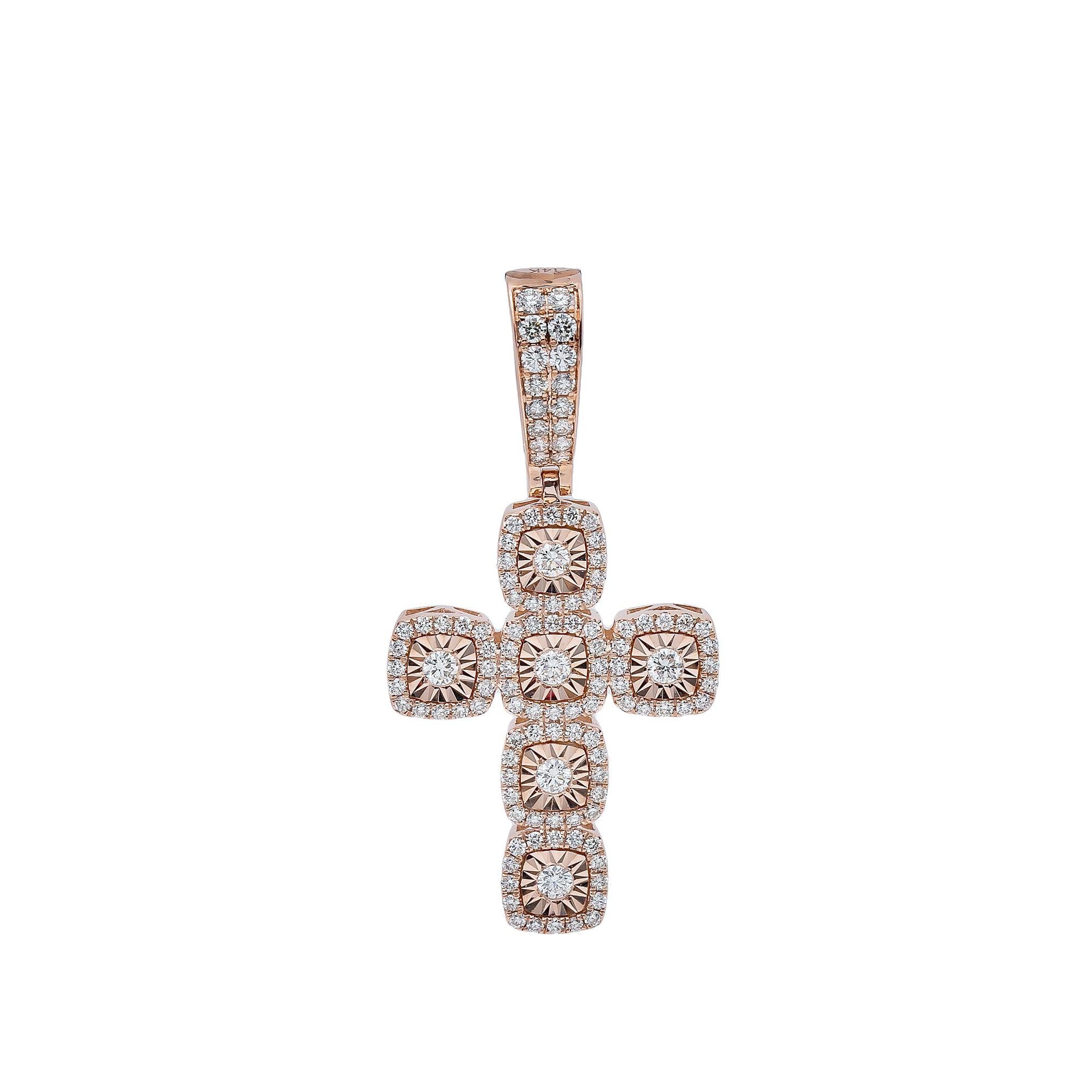 14K Rose Gold Diamond Cross Pendant