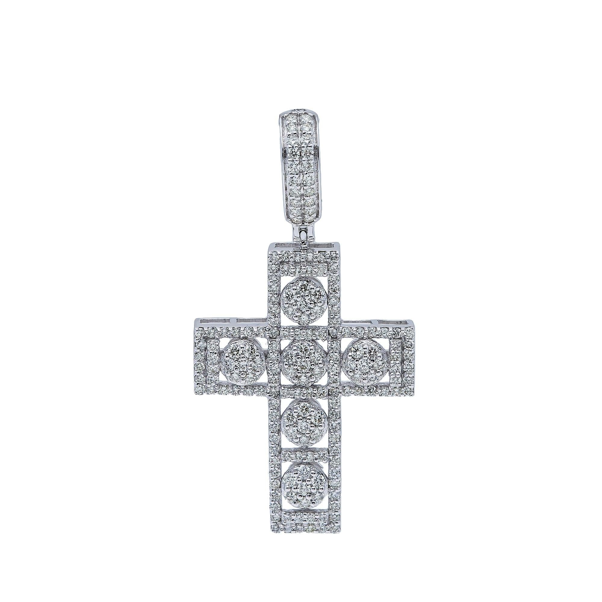 14K White Gold Diamond Cross Pendant