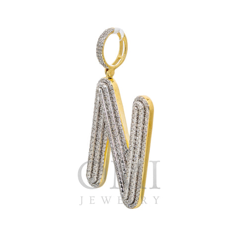Unisex 14K Yellow Gold Initial N Pendant with .86 CT Diamonds