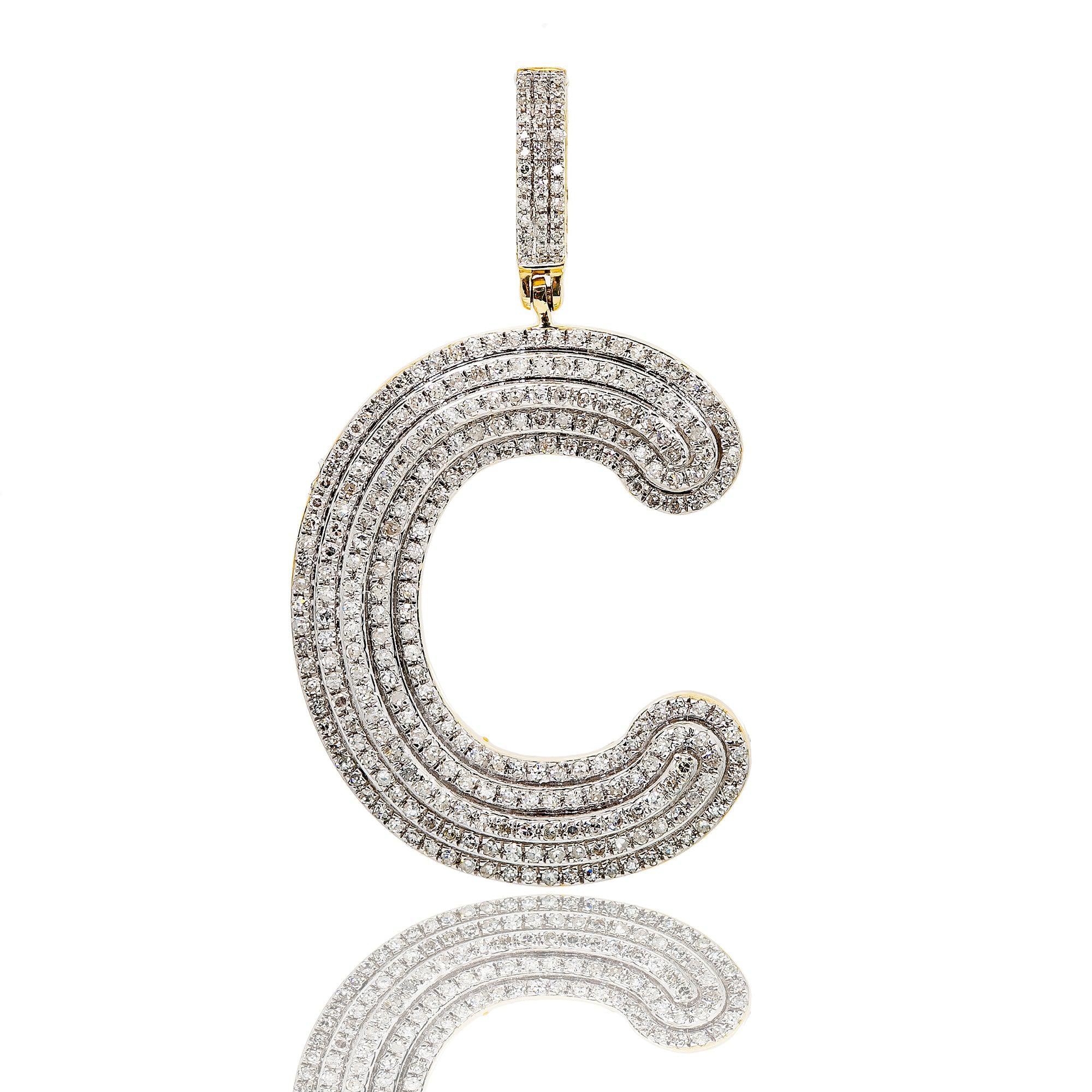 Unisex 10K White Gold Initial C Pendant with .76 CT Diamonds