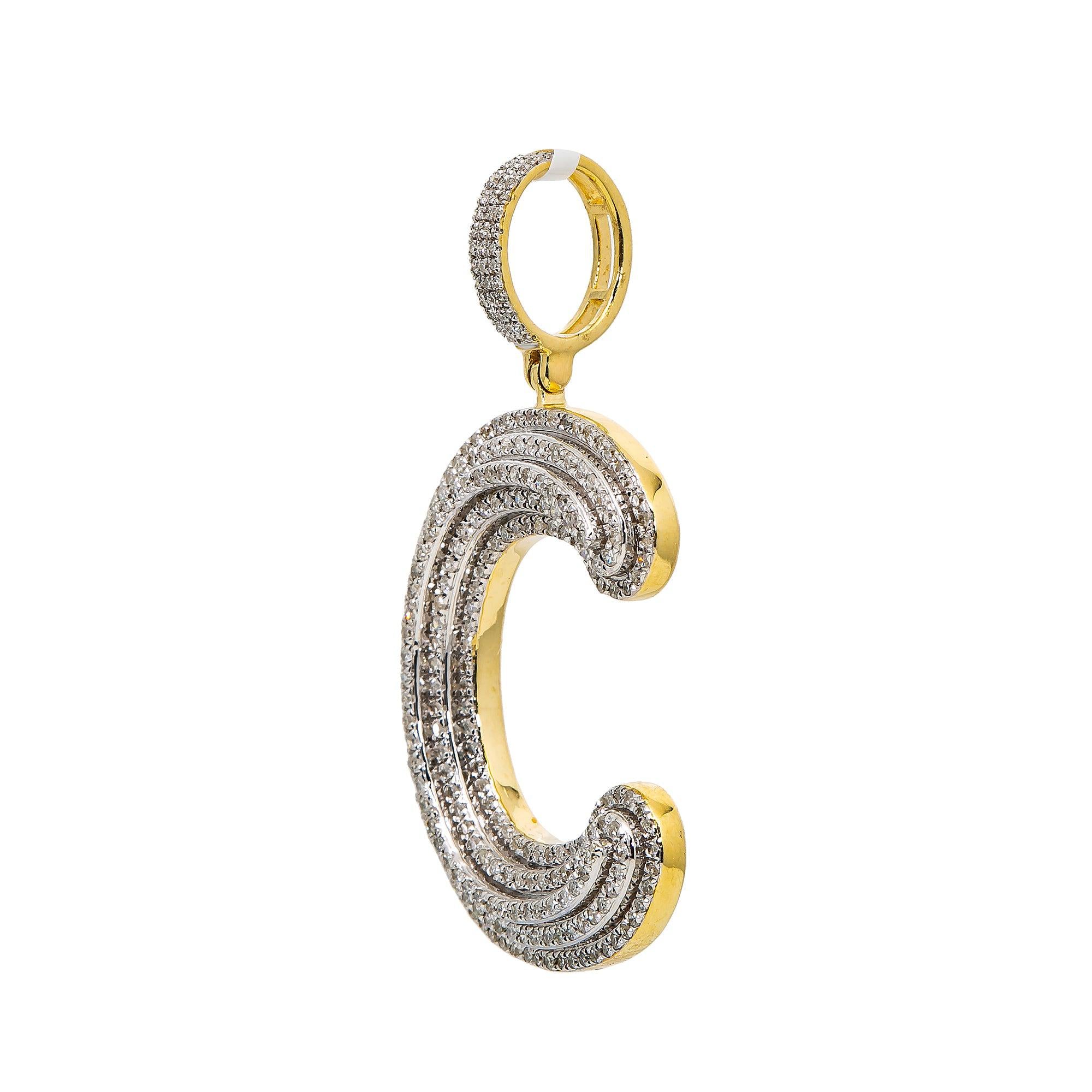 Unisex 10K White Gold Initial C Pendant with .76 CT Diamonds