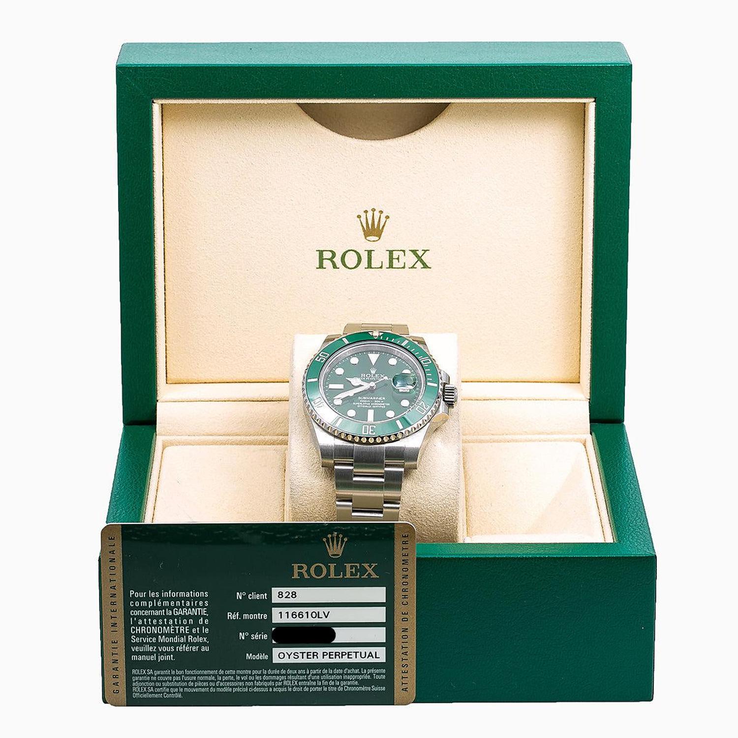 Rolex Submariner Date 40MM 116610LV Hulk Green Dial Green Ceramic Bezel Stainless Steel Oyster Bracelet