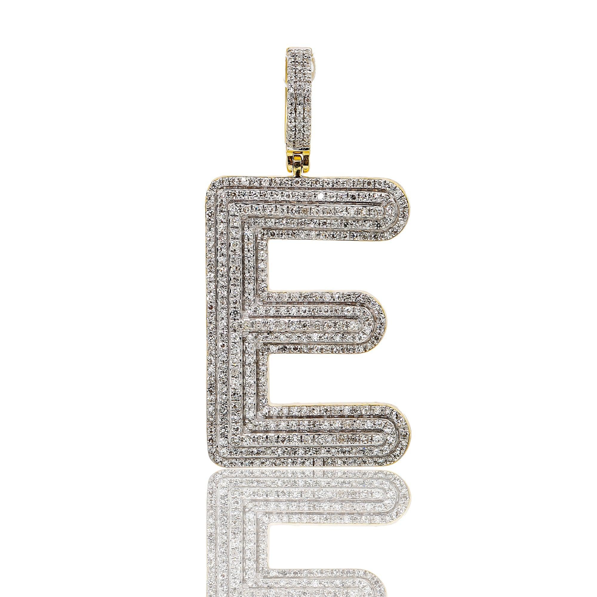 Unisex 10K White Gold Initial E Pendant with .72 CT Diamonds