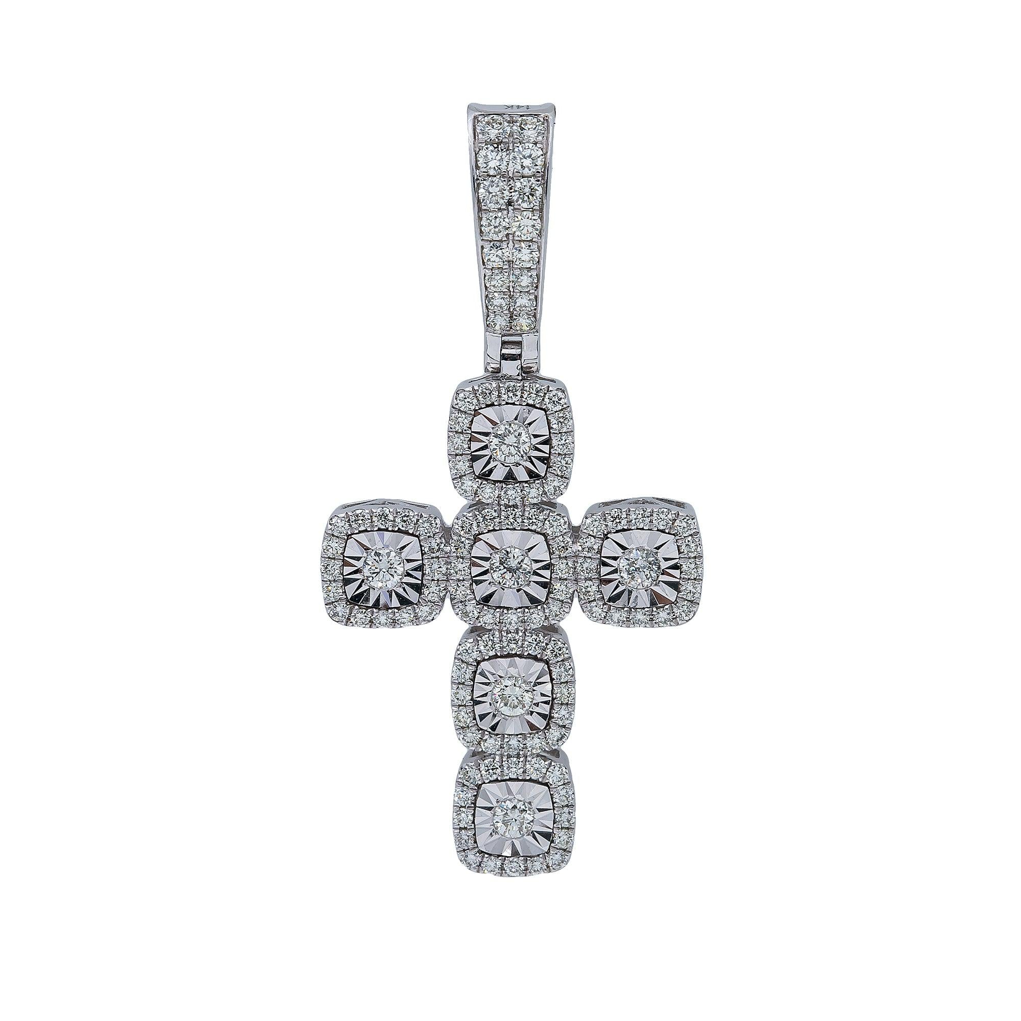 14K White Gold Diamond Cross Pendant