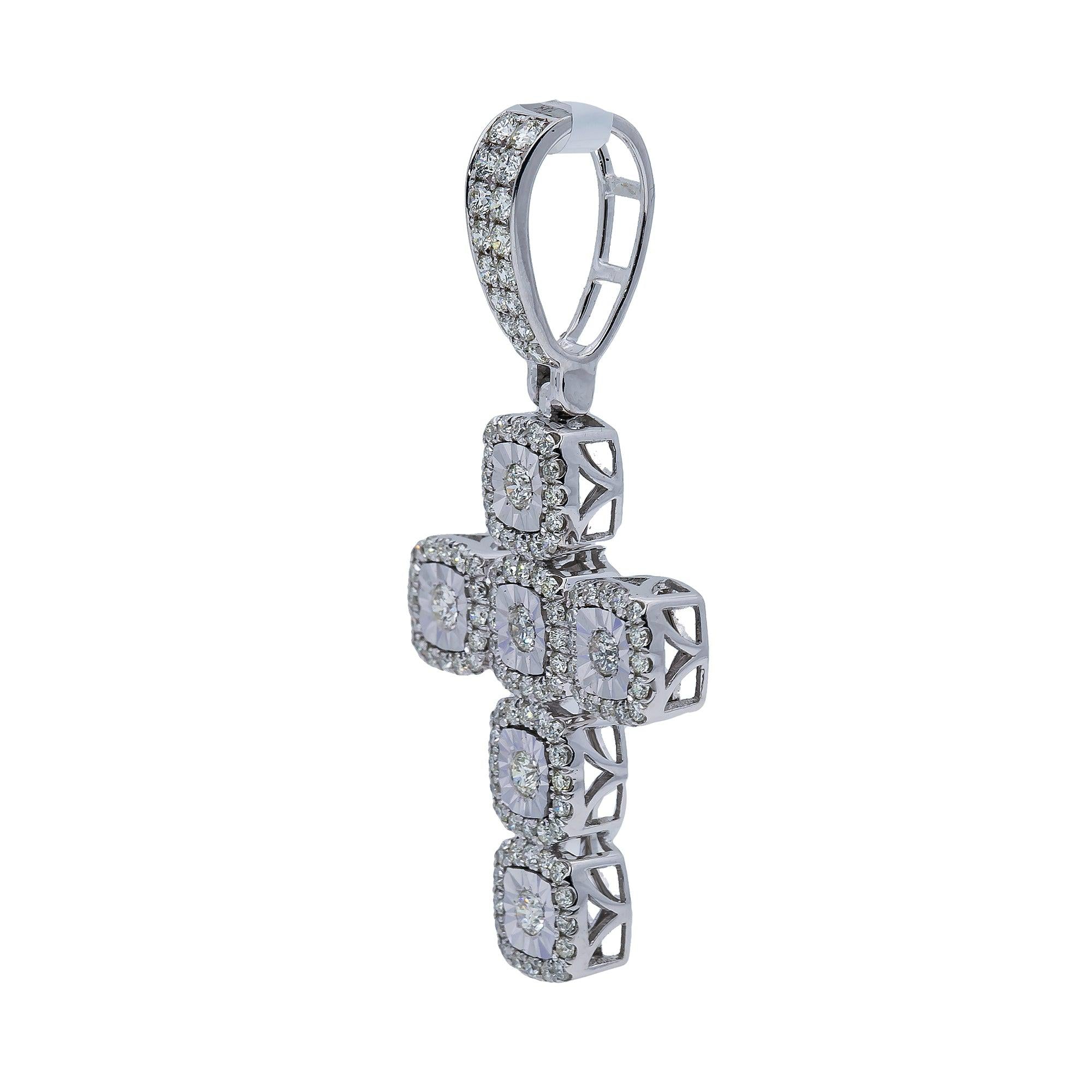 14K White Gold Diamond Cross Pendant